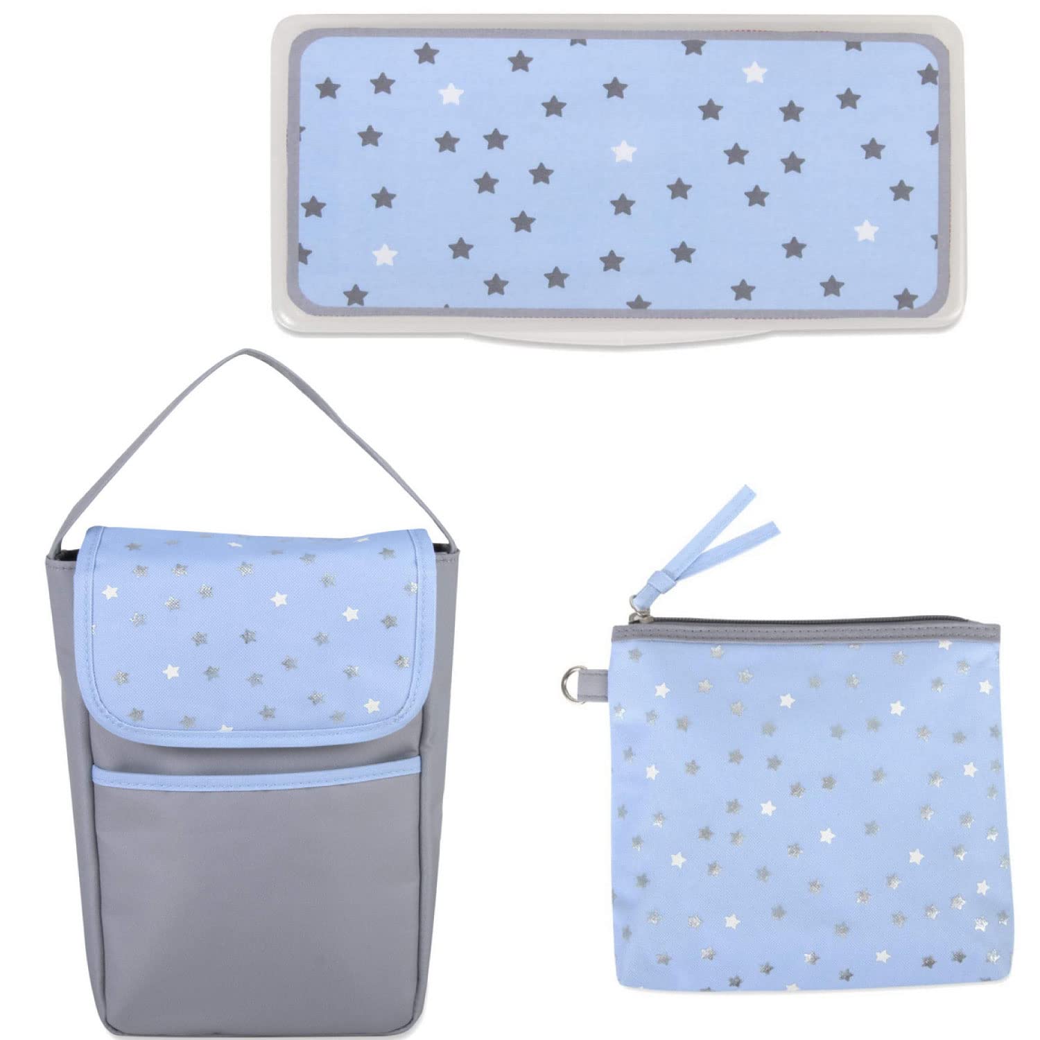 Baby Boys' 5-Piece Stars Diaper Bag Set - Blue, One Size | Newborn Essentials for Travel & Daily Use | Perfect for Diapers, Wipes & Baby Care Items
