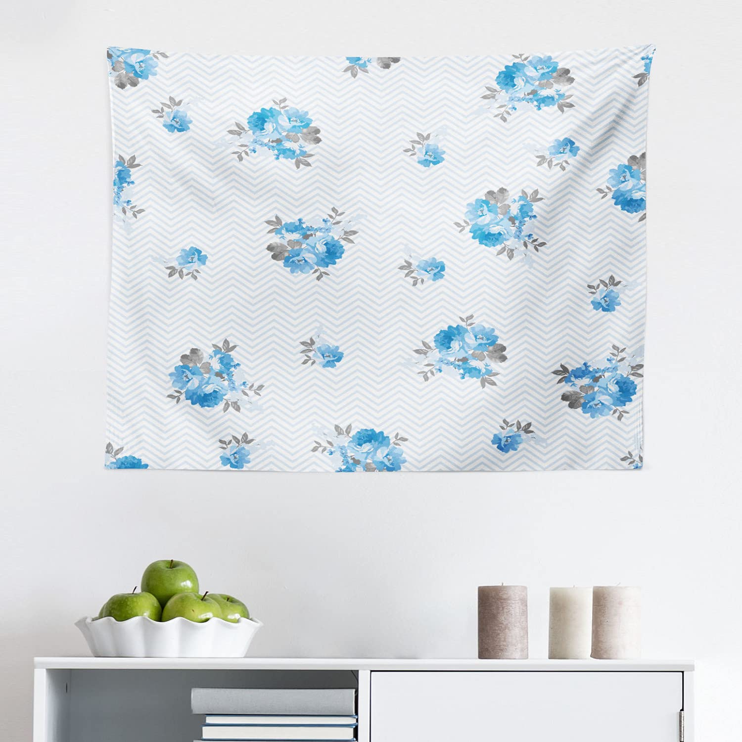 Ambesonne Blue Rose Floral Tapestry Wall Hanging - Romantic Spring Design Fabric Decor for Bedroom, Living Room, Dorm (28x23 Inches, Blue Grey) | Perfect for Boho Home Decor, Wedding Backdrop & Instagram Photo Background