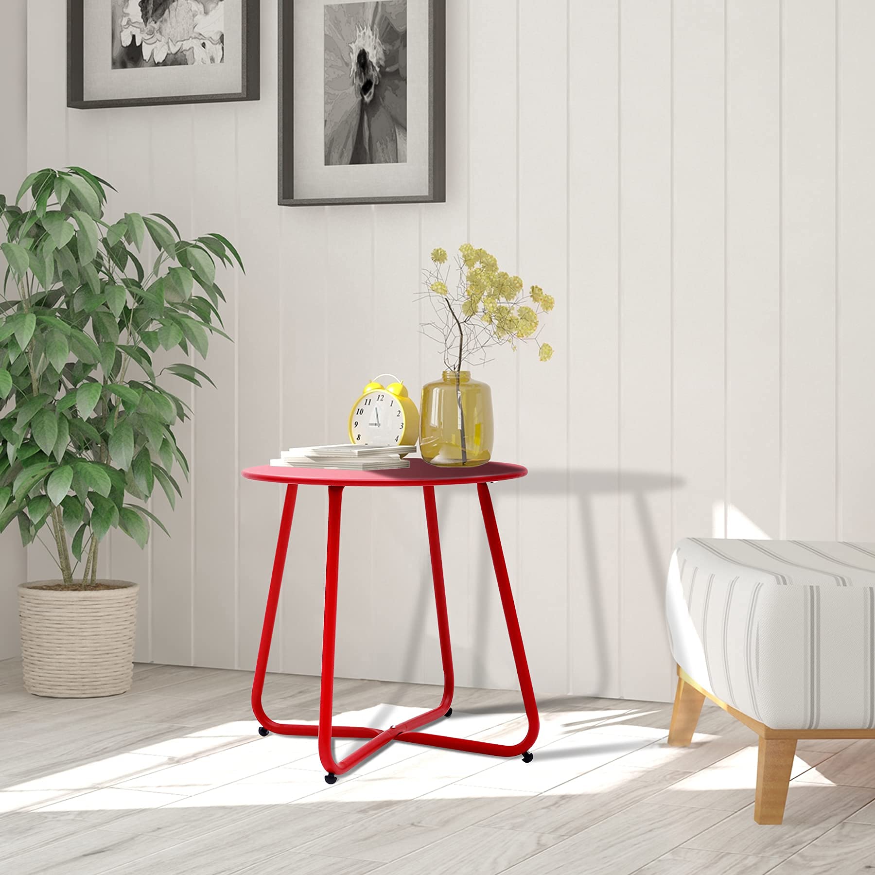 **Weatherproof Round Metal Outdoor Side Table - Portable Small Patio End Table for Garden, Balcony, Yard (Red) - Perfect for BBQs, Poolside, and Outdoor Relaxation**