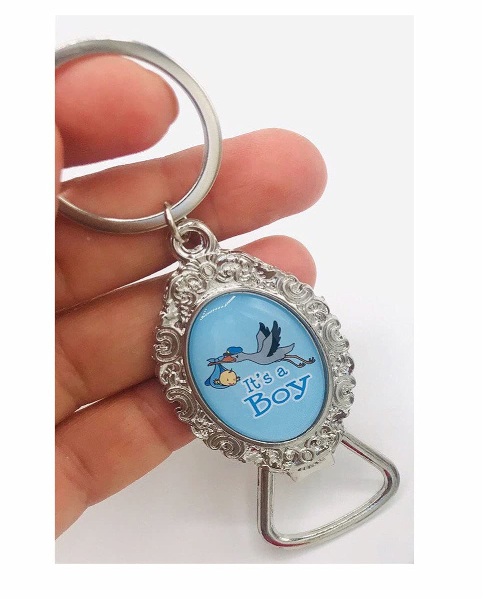Elegant Blue Lace Floral Baby Shower Keychain Set - 12PCS Bottle Opener Keyrings for Boys, Perfect for Baptism, Christening, Bridal Showers & Party Favors | Baby Boy Gift Idea for New Parents
