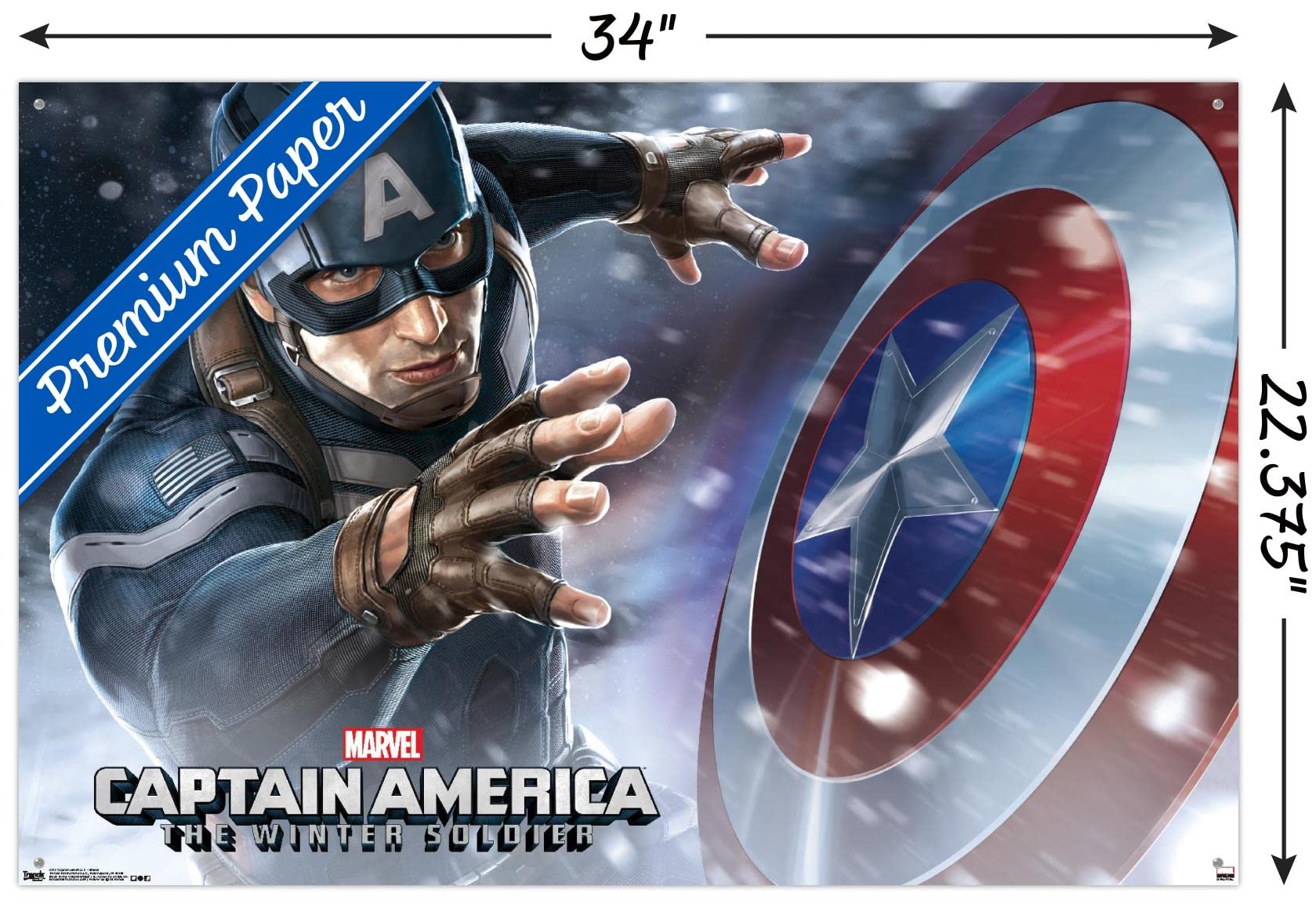 Marvel Captain America The Winter Soldier Shield Wall Poster with Push Pins - Premium Superhero Decor for Bedroom, Office & Game Room - Perfect Gift for Marvel Fans & Collectors