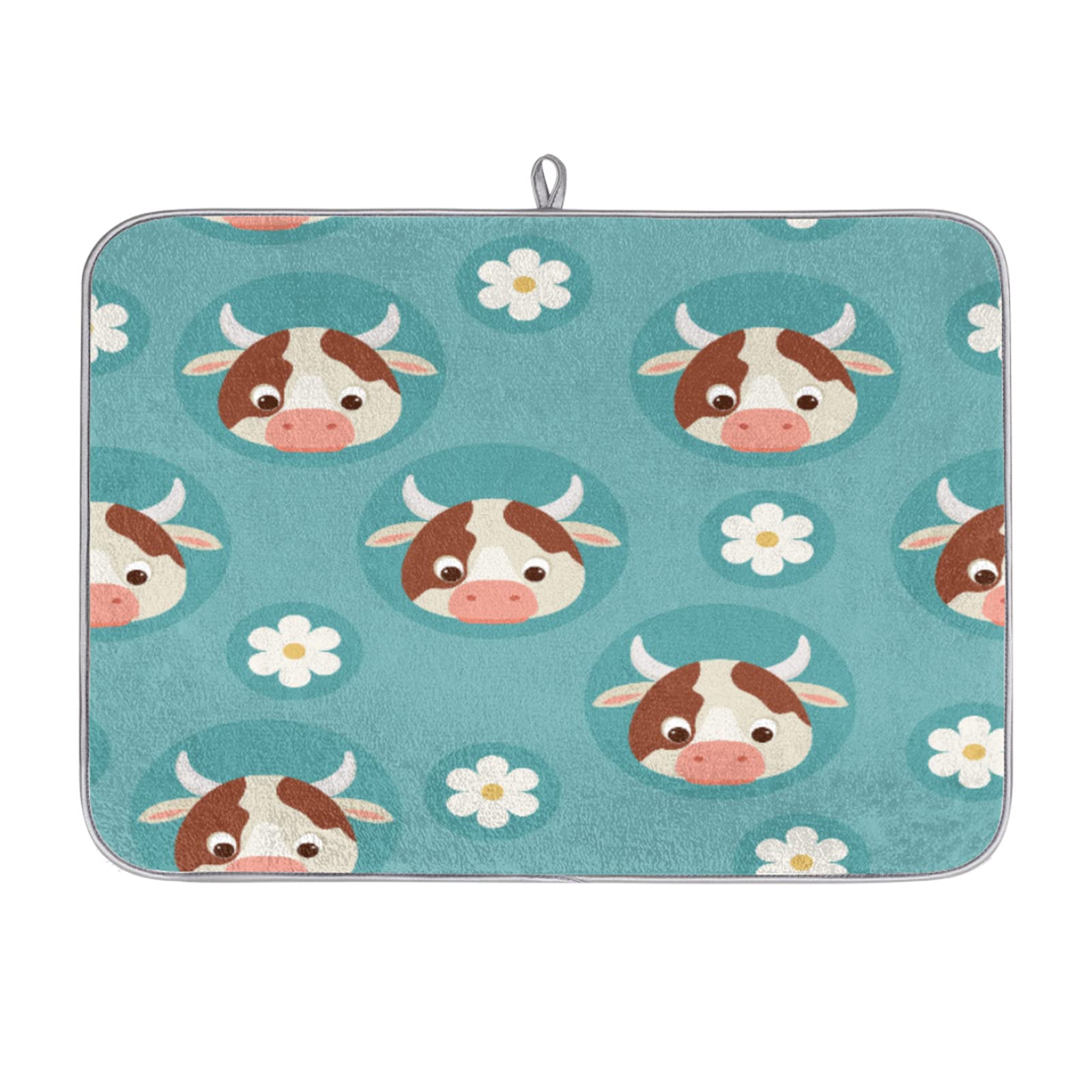 Cute Cow Floral Dish Drying Mat - Absorbent, Reversible & Heat Resistant for Kitchen Counter (18x24in) - Perfect for Dishes & Utensils