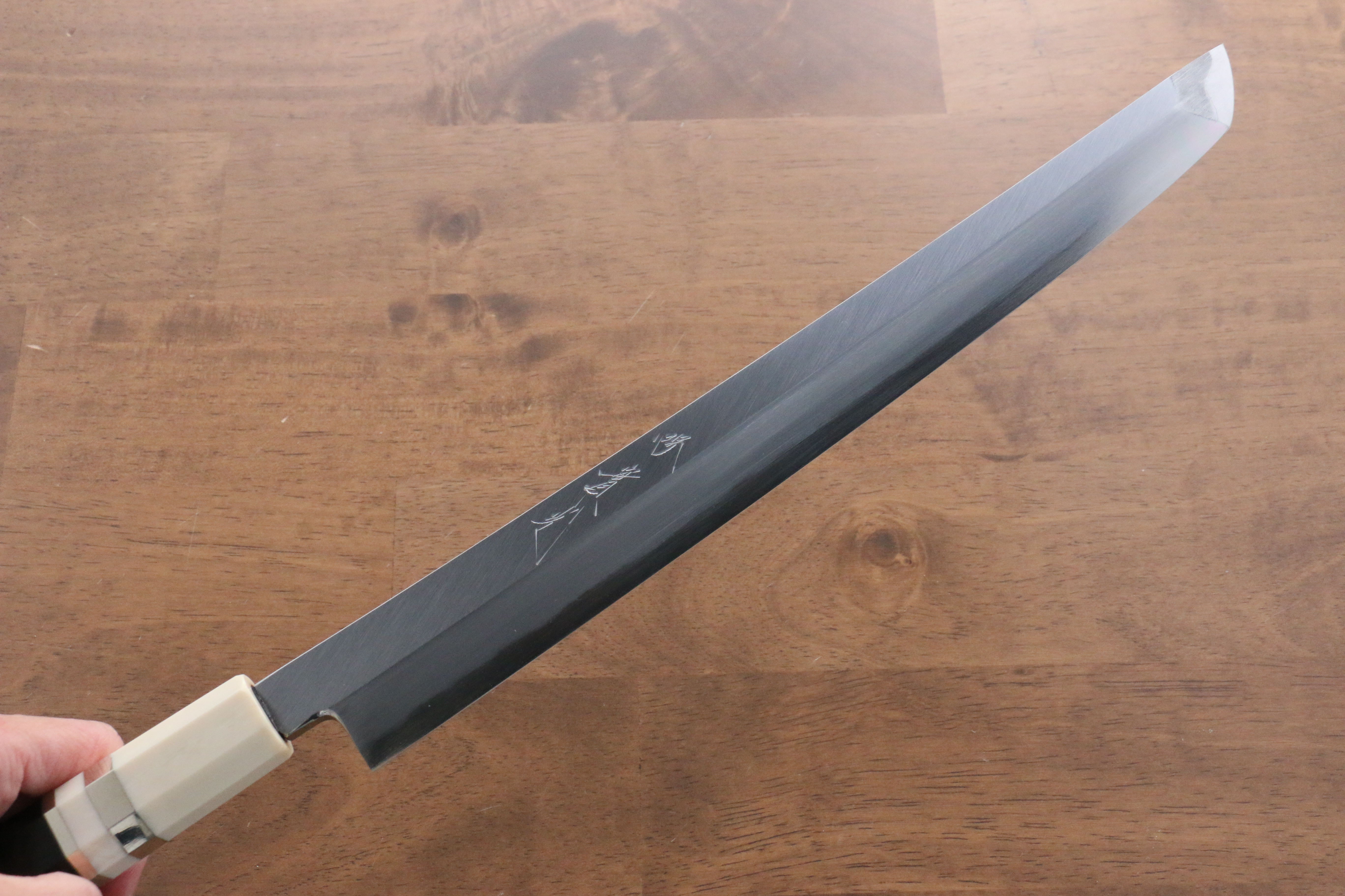 Premium Jikko Shiko Blue Steel Sakimaru Yanagiba 300mm Sushi Knife - Ebony Wood Handle with Double Ring Design - Perfect for Sushi Chefs & Japanese Cuisine Lovers