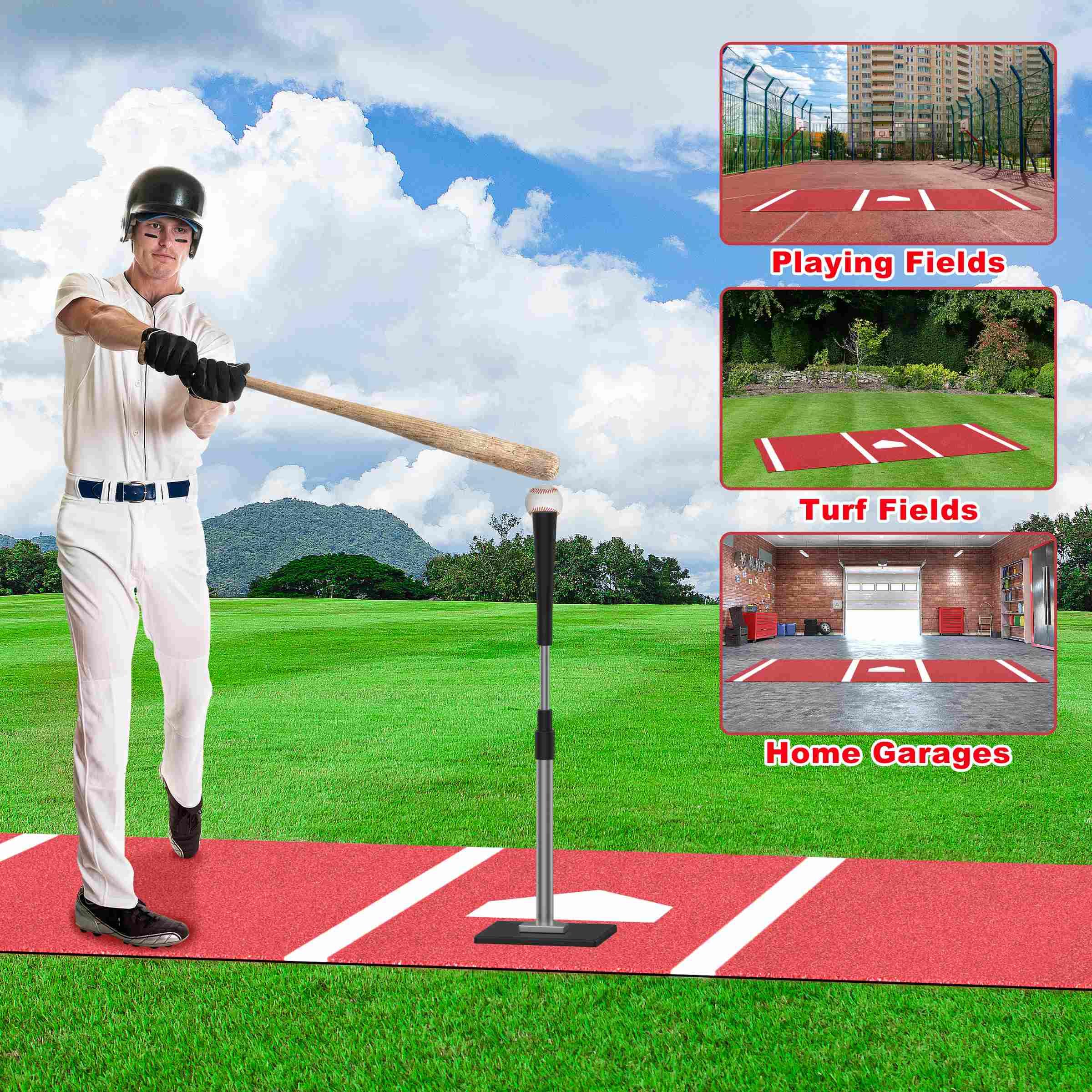Pro Baseball Hitting Mat with Non-Slip TPR Rubber Backing & Home Plate - Training Mat for Baseball & Softball | Indoor/Outdoor Practice, Batting Cage, Backyard Drills