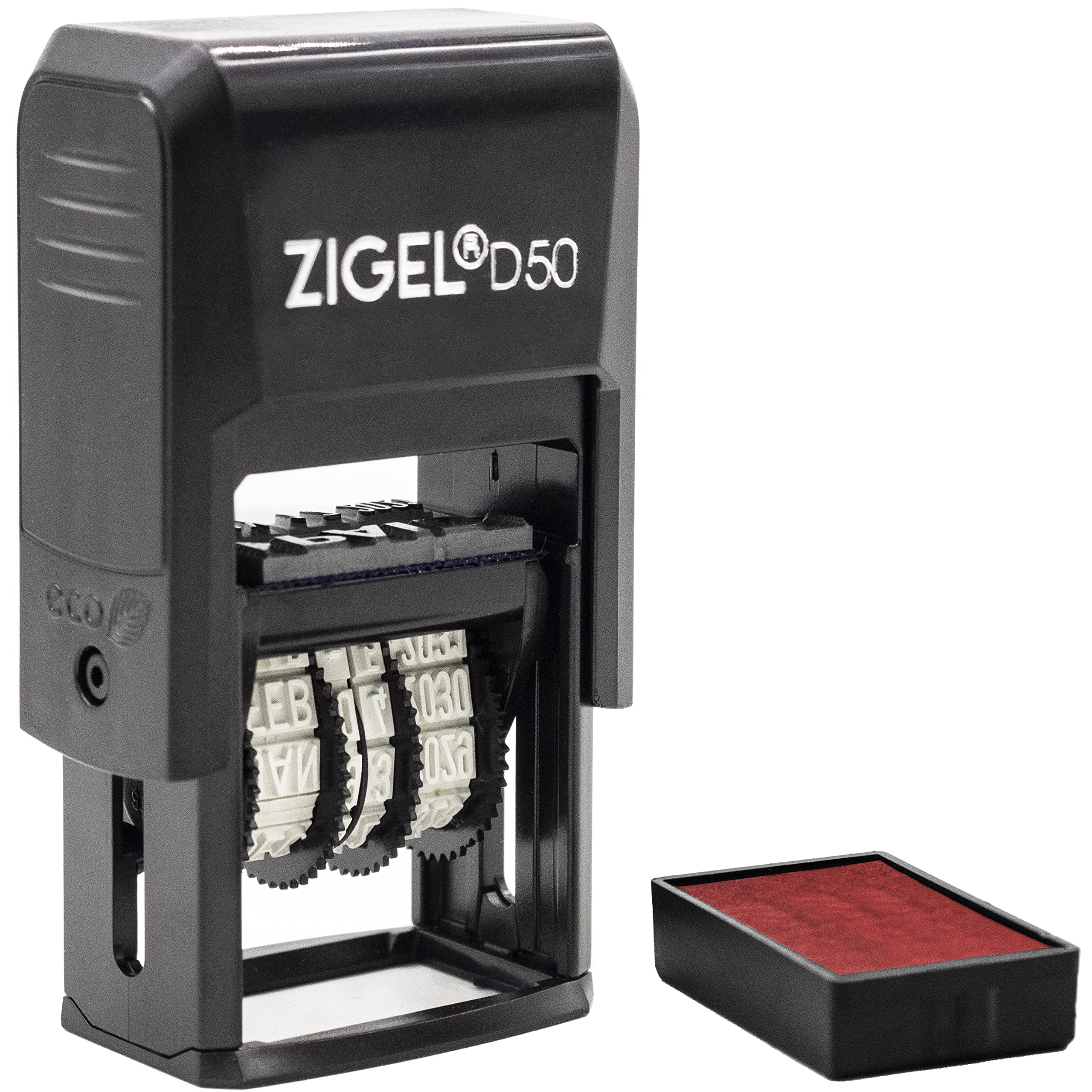 ZIGEL D50 Self Inking Date Stamp with Shipped Indicator - Adjustable Red Ink Stamp for Office, Shipping, Logistics & Document Dating