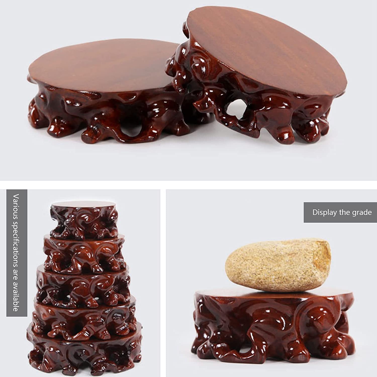 Handcrafted Round Wood Pedestal Stand - 15cm/5.9in Mini Riser, Tree Root Carved Stool for Teapot Display, Art Vase Base, Home Decor & Statue Stand - Perfect for Living Room, Office & Zen Decor