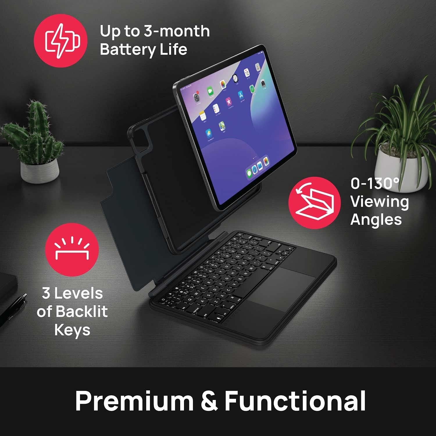 Brydge Air MAX+ Wireless Bluetooth Keyboard Case with Multi-Touch Trackpad for iPad Air 4th Gen & iPad Pro 11-inch (2020-2024) - Detachable Magnetic SnapFit Cover, MIL-STD-810G 4ft Drop Protection - Perfect for Work, Travel & Home Office Use