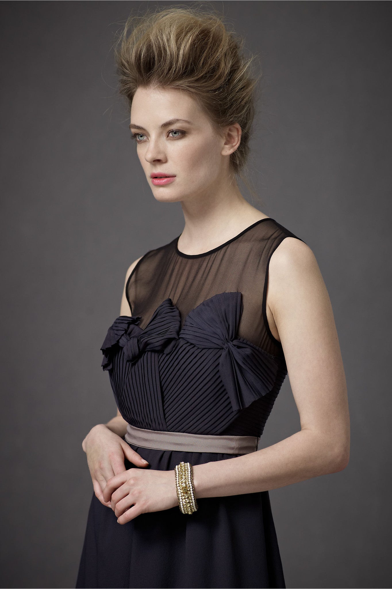 BHLDN Origami Pleated Dress in Charcoal - Elegant Formal Wear for Weddings, Parties & Special Occasions