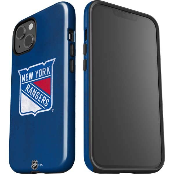 Skinit Impact Phone Case for iPhone 15 Plus - Officially Licensed NHL New York Rangers Distressed Design | Protective Cover for Hockey Fans | Perfect for Game Days & Everyday Use