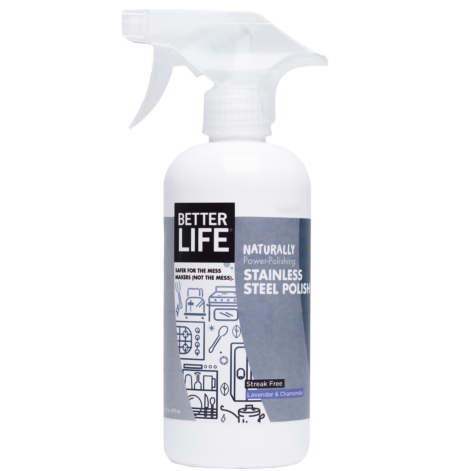 Better Life Natural Streak Free Stainless Steel Cleaner & Polish - Lavender & Chamomile Scent, 16oz (Pack of 1) - Safe for Kitchen Appliances, Sinks & Cookware - Ideal for Home Cleaning & Restaurant Use