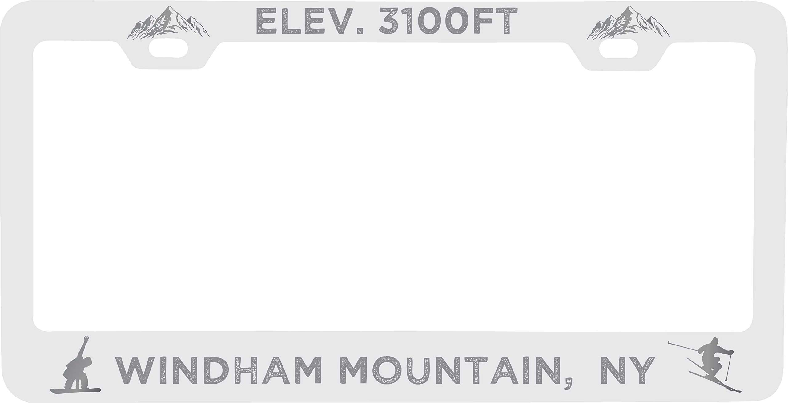 Windham Mountain New York Etched Metal License Plate Frame - White - Durable Car Accessory for Customizing Your Vehicle (Perfect for Ski Resorts, Road Trips & Gift Giving)