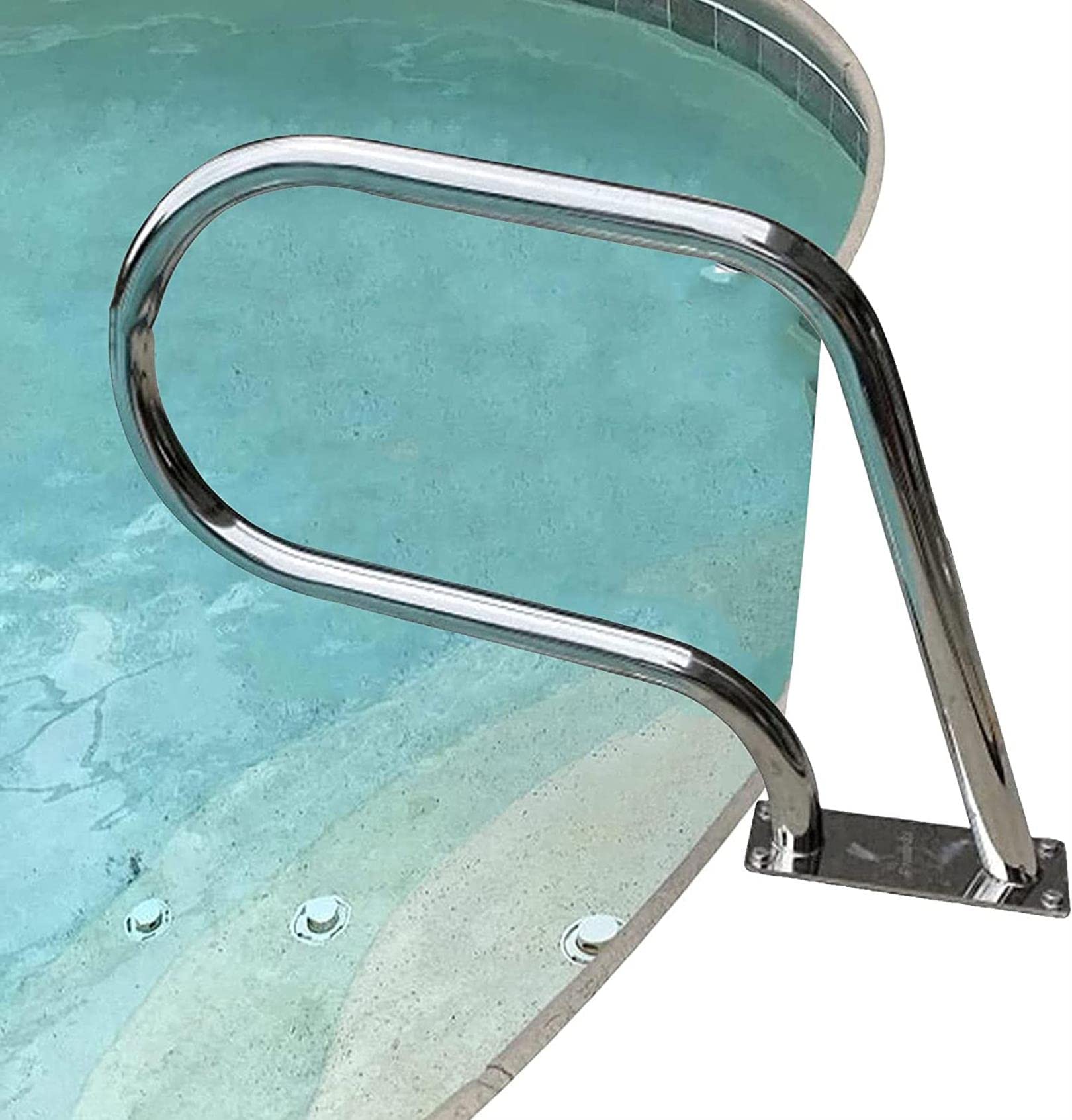 Natuogo 304 Stainless Steel Pool Hand Rail - Safety Grab Bar for Inground Swimming Pool Entry with Base Plate (1 Pack) | Perfect for Pool Stairs, Elderly Assistance & Water Safety