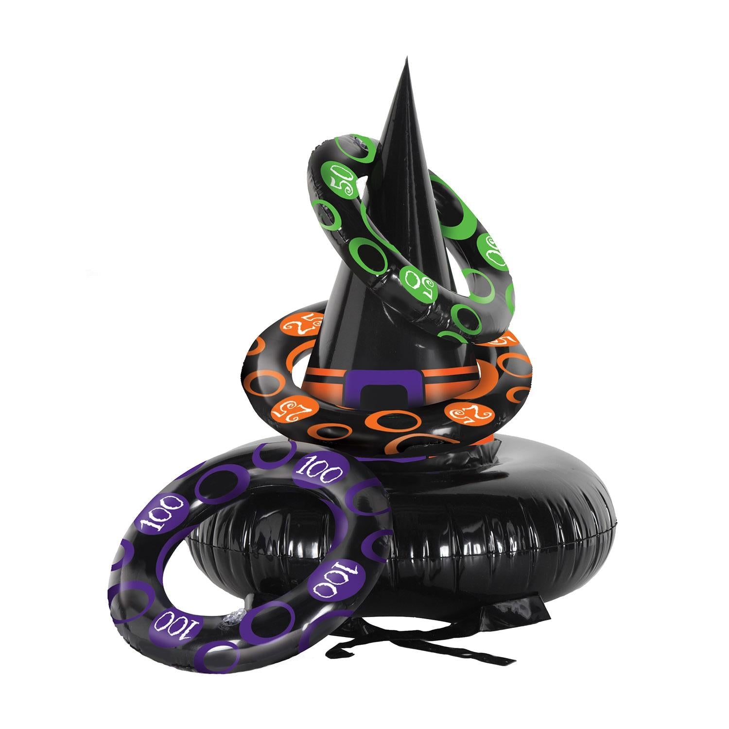 12 Pack Beistle Halloween Inflatable Witch Hat Ring Toss Game - Fun Outdoor Party Decorations for Halloween, Carnival & Backyard Gatherings