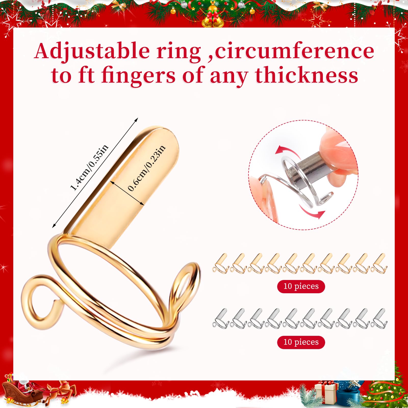20Pcs Reusable Wudu Nail Rings for Muslim Women - Adjustable Detachable Halal Nail Accessories with 120Pcs Adhesive Tabs (Gold & Silver) | Perfect for Prayer, Daily Wear & Special Occasions