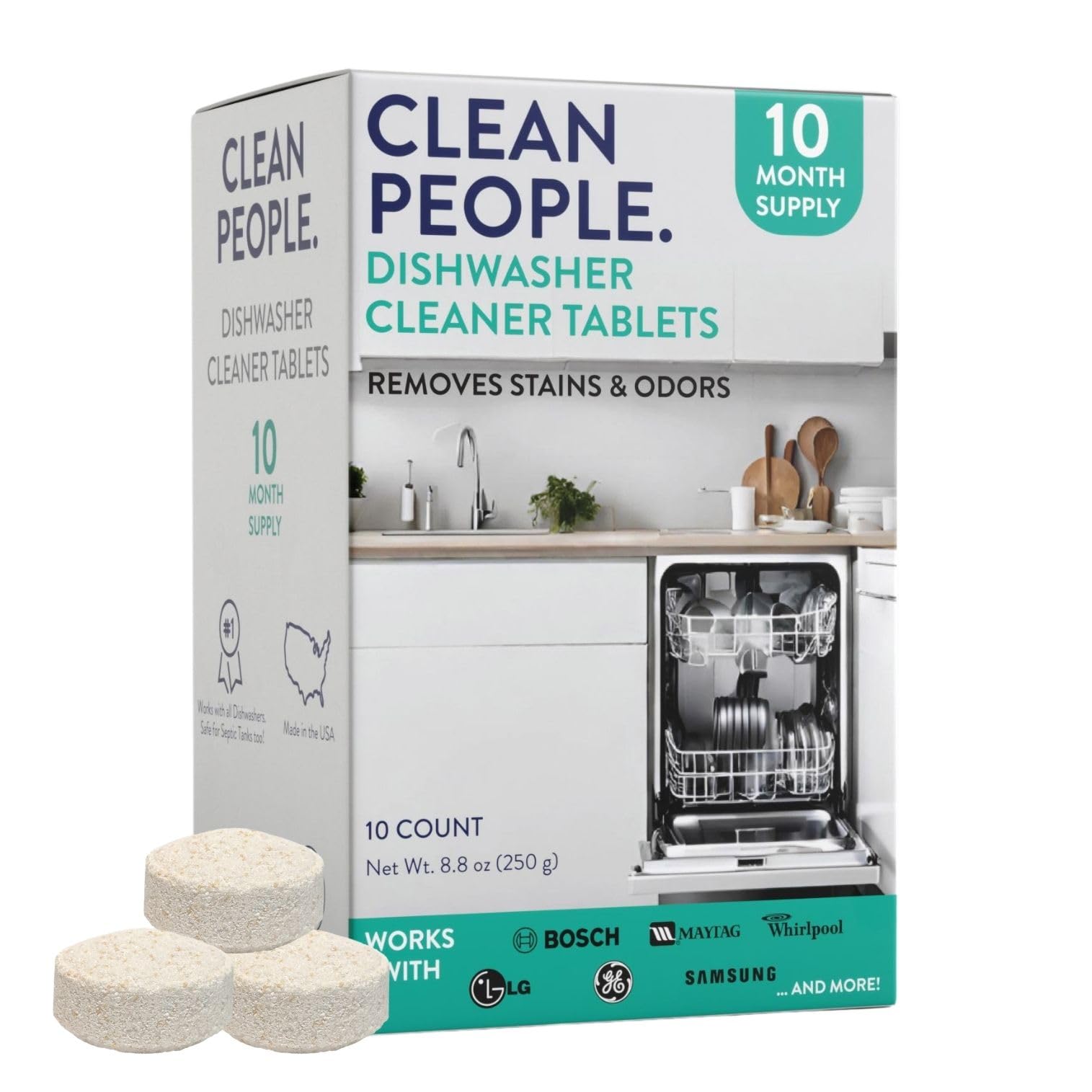 The Clean People Dishwasher Cleaner Tablets - Remove Limescale, Mineral Buildup, Grease & Odors - 10 Count Citrus Scent - Deep Clean & Deodorize for Sparkling Dishes & Fresh-Smelling Dishwasher