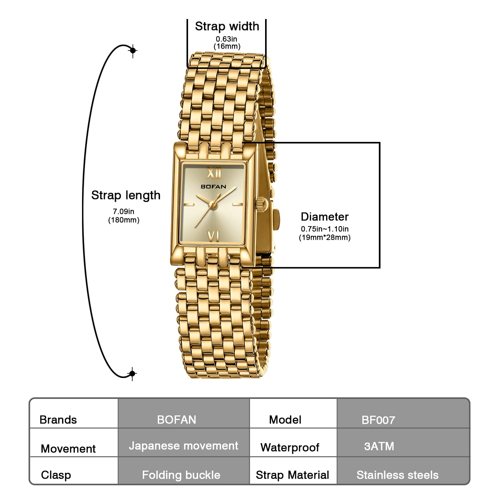 Luxury Gold Watches for Women - Stainless Steel Quartz Wristwatch with Square Dial, Waterproof & Adjustable Band (Includes Tool) - Perfect for Casual Wear, Office & Special Occasions