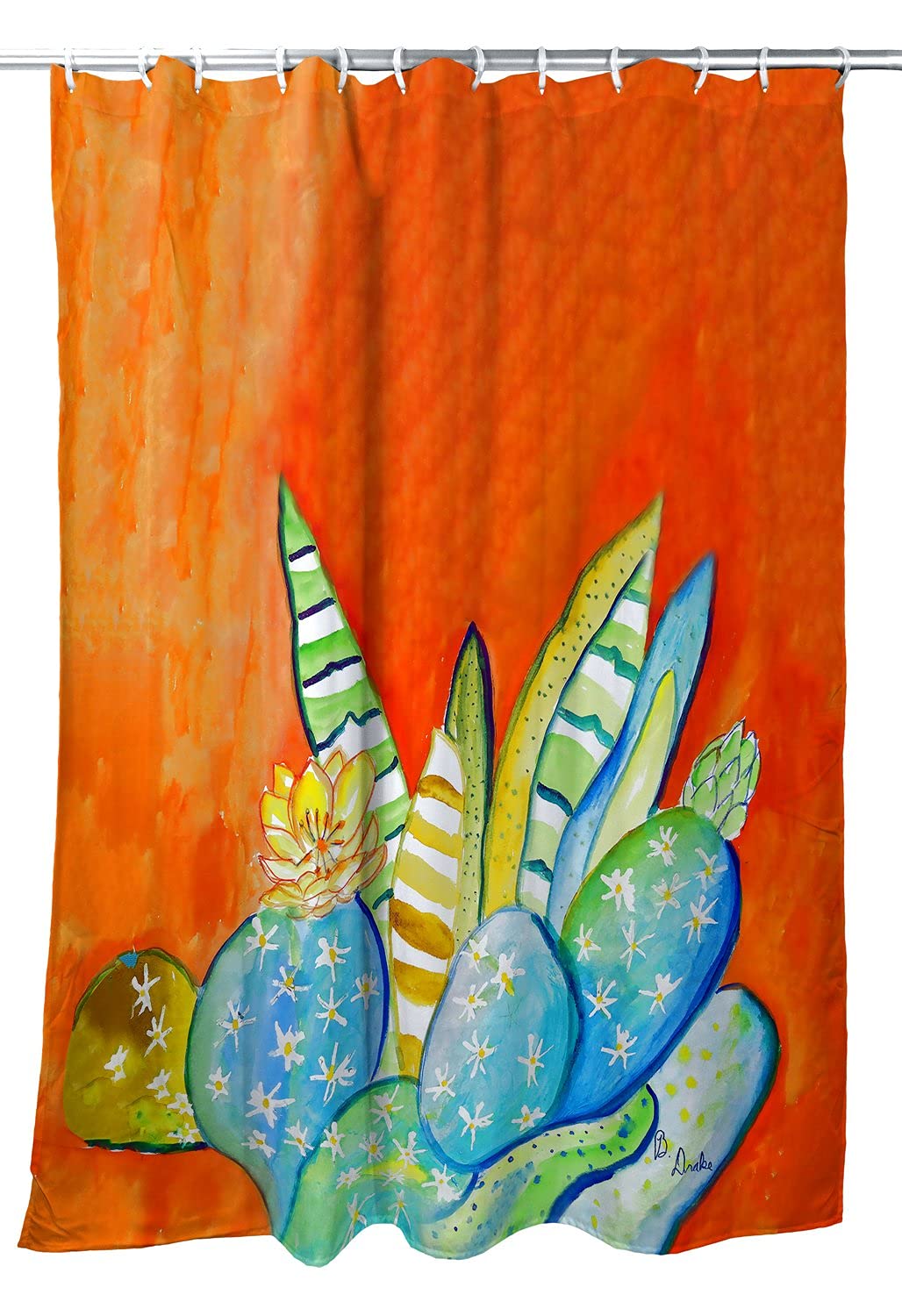 Betsy Drake Cactus III Waterproof Bathroom Shower Curtain - Modern Boho Decor for Bathroom, Washroom & Dorm