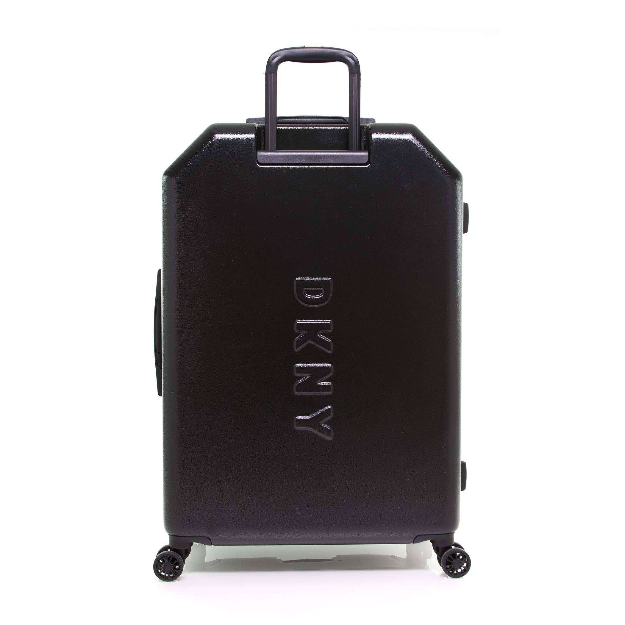 DKNY Metal Logo Hardside Spinner Suitcase - 30 Inch Black Carry-On Luggage for Travel, Business Trips & Vacations | Durable Lightweight Checked Bag with 360° Wheels