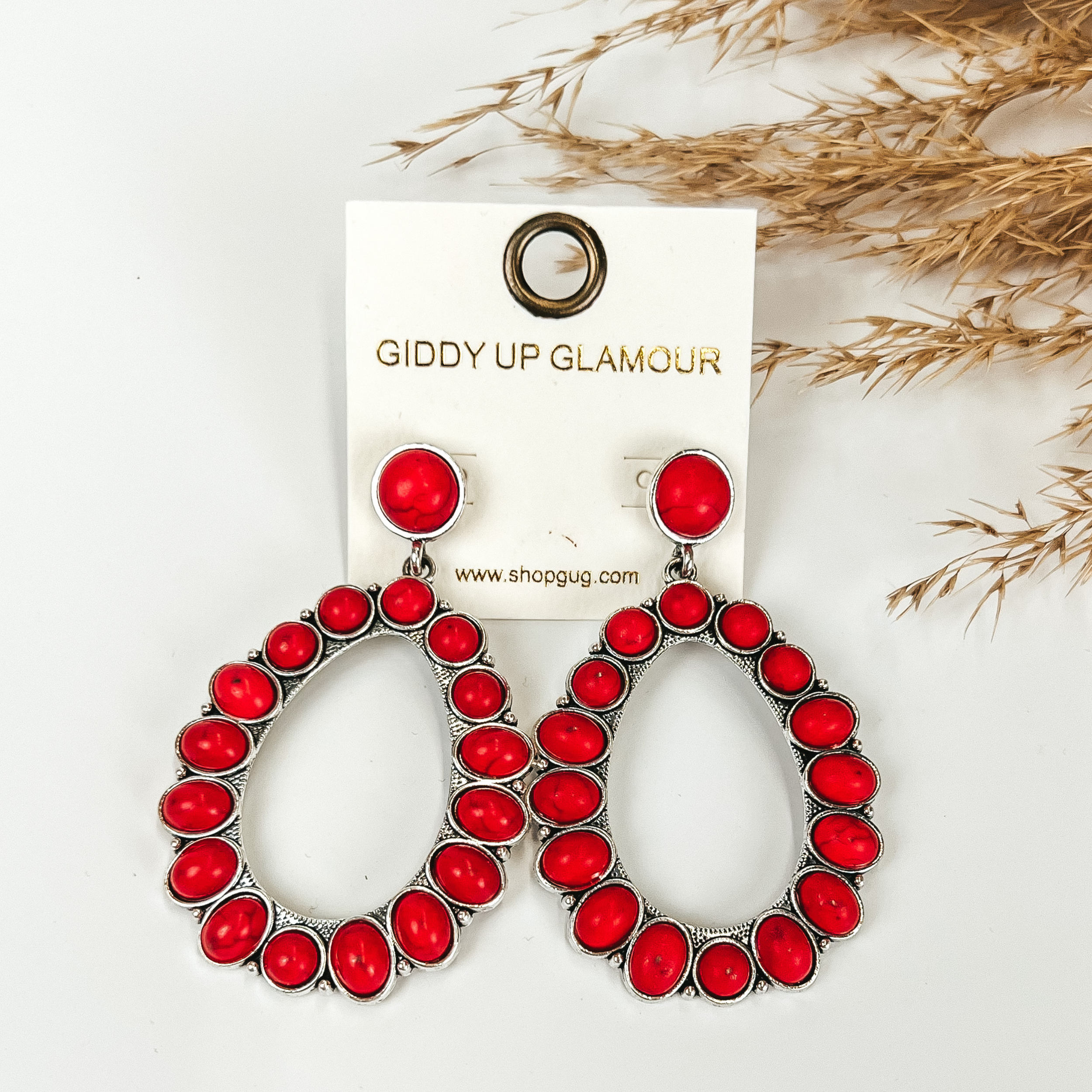 Elegant Circle Post Earrings & Open Teardrop Pendant Necklace with Red Gemstones - Perfect for Valentine's Day Gifts & Evening Parties