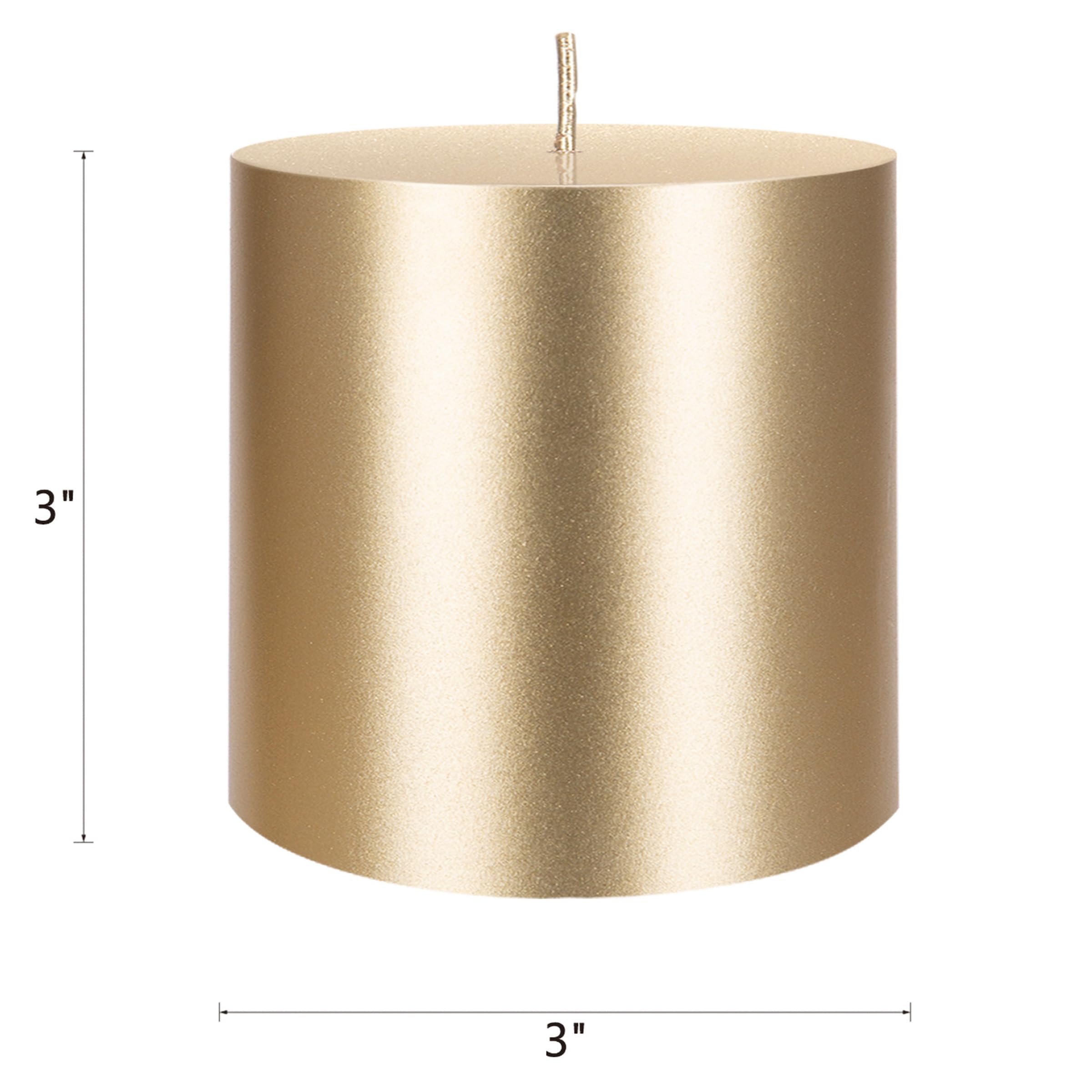 Premium Unscented Solid Gold Pillar Candles - Set of 6 Hand-Poured 3x3 Inch Wax Candles for Home Decor, Weddings, Spa Relaxation, Holiday Centerpieces & Prayer Vigils - Elegant Party & Celebration Decorations