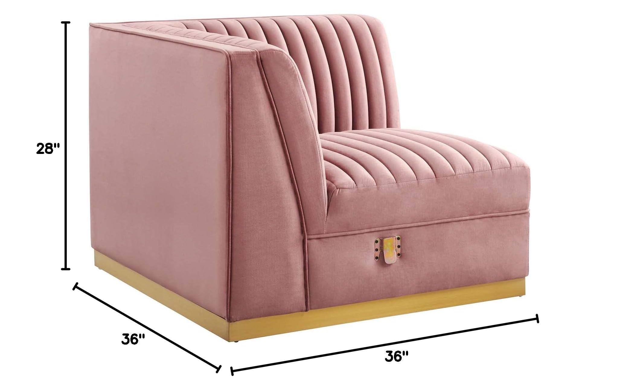 Modway Sanguine Channel Tufted Performance Velvet Modular Sectional Sofa with Ottoman - Left Corner Chaise Lounge in Dusty Rose | Modern Living Room Furniture for Small Spaces & Apartments