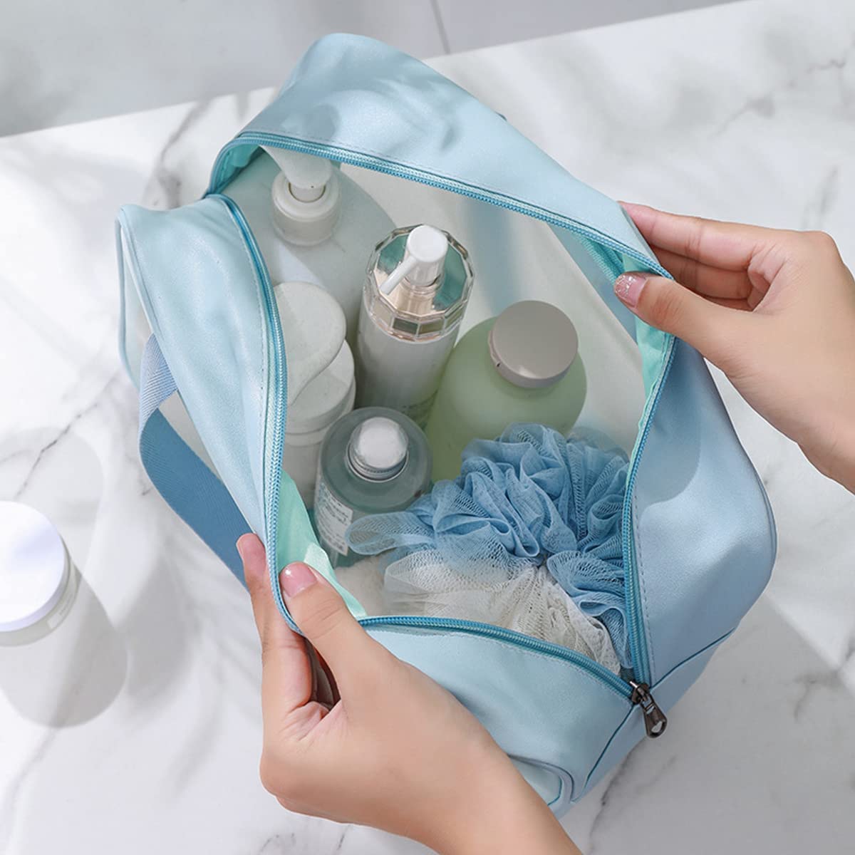 Lariox Large Leather Cosmetic Bag - Waterproof Travel Toiletry Organizer for Women & Girls, Perfect for Trips & Gyms