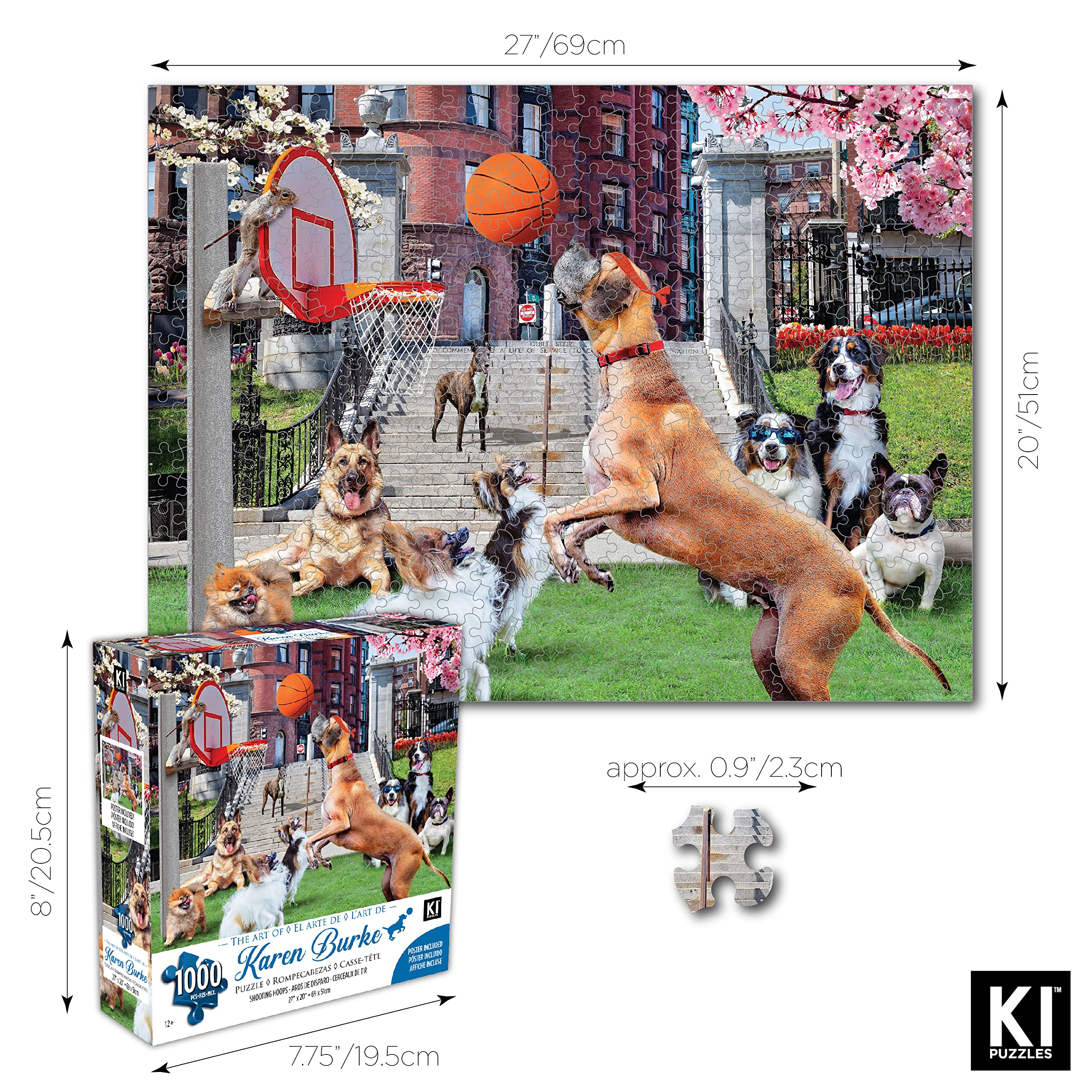 1000 Piece Jigsaw Puzzle for Adults - Shooting Hoops Basketball Puzzle by KI Puzzles, 27x20 Inch Large Whimsical Art Puzzle, Fun Challenge for Family Game Night & Relaxation