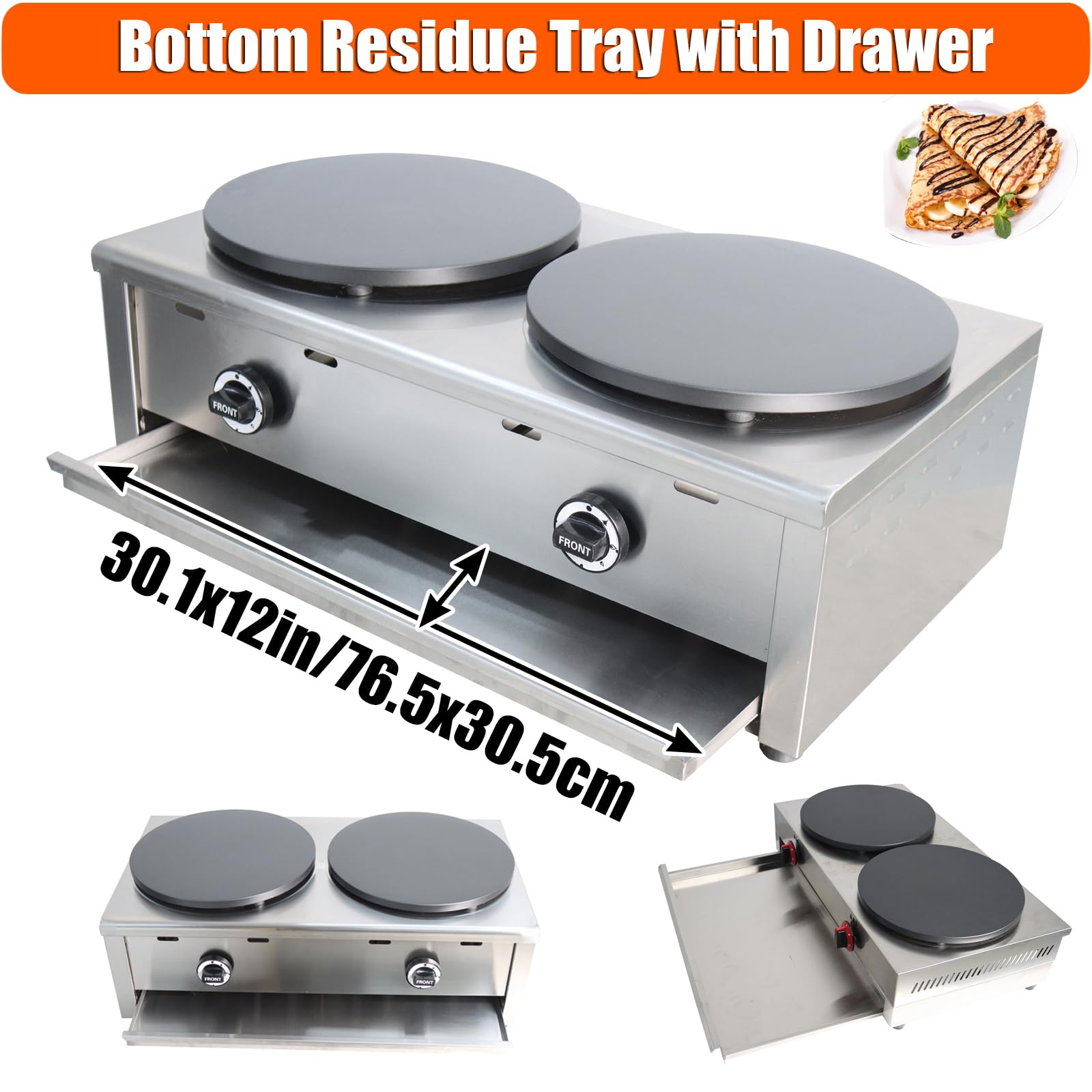 2800Pa LPG Commercial Crepe Maker - 15.7