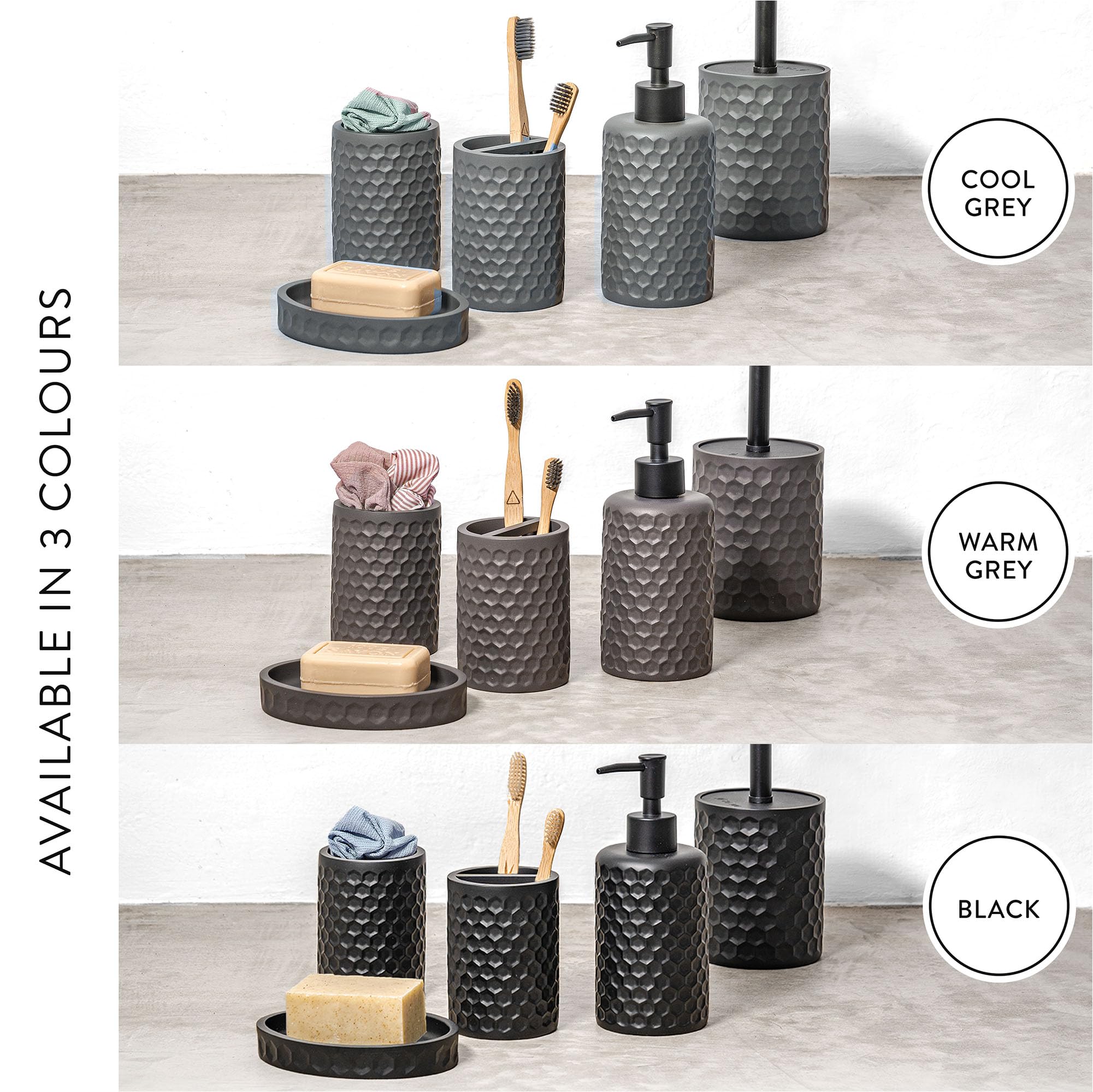 Premium 6-Piece Warm Grey Bathroom Accessory Set - Includes Trash Can, Toothbrush Holder, Cup, Soap Dispenser, Dish & Toilet Brush with Holder | Modern Bathroom Organization for Home, Apartment & Guest Bath Decor