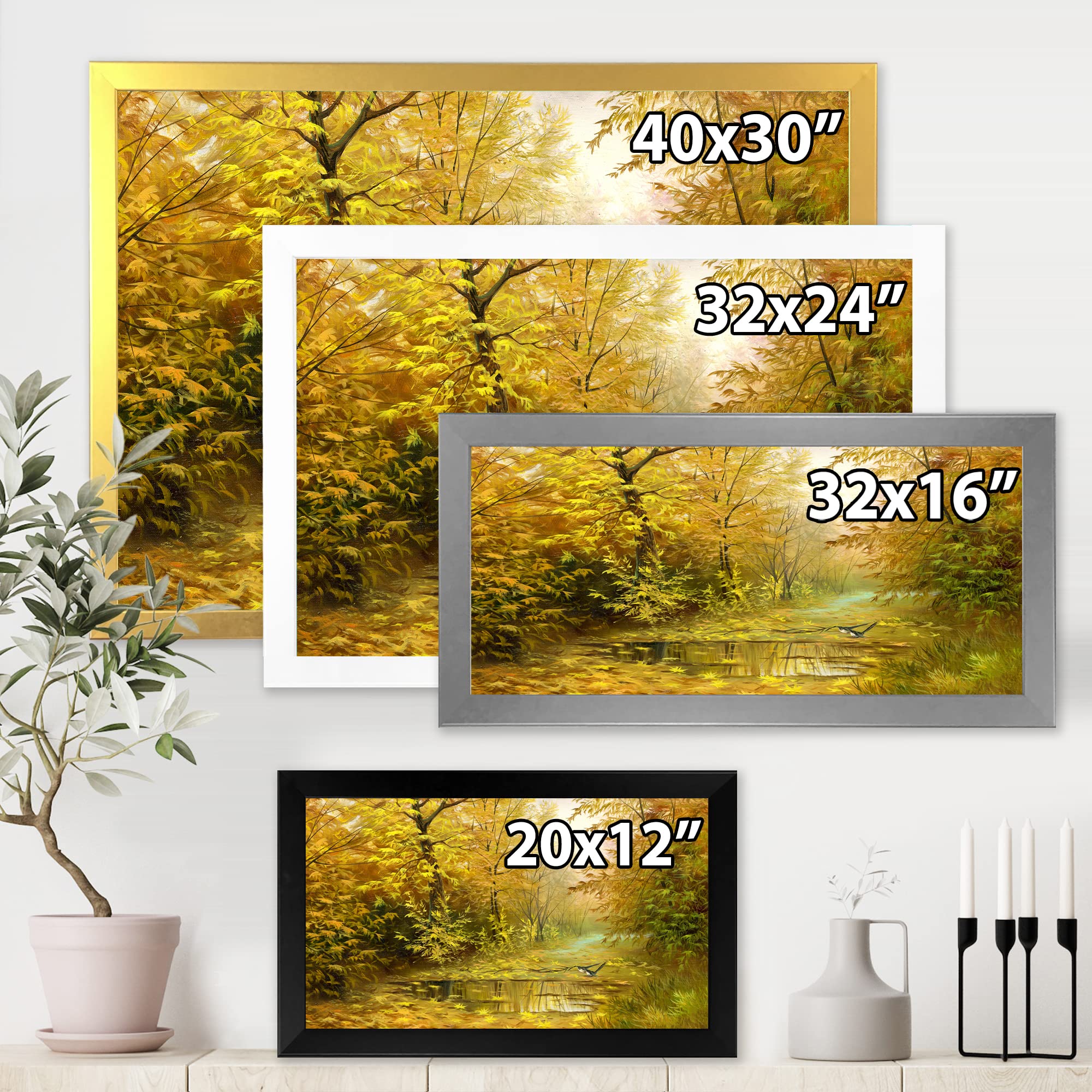 Yellow Woodlands Country Framed Wall Art - Rustic Nature Landscape Painting for Living Room, Bedroom & Office Decor