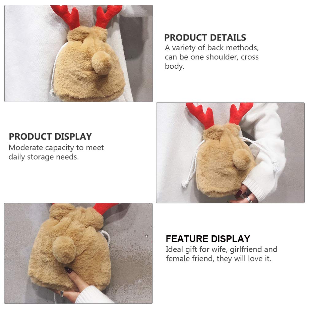 Trendy Faux Fur Crossbody Bag with Reindeer Antler Design - Stylish Drawstring Bucket Purse for Women & Girls | Perfect for Winter Outfits, Holiday Parties & Casual Daily Use