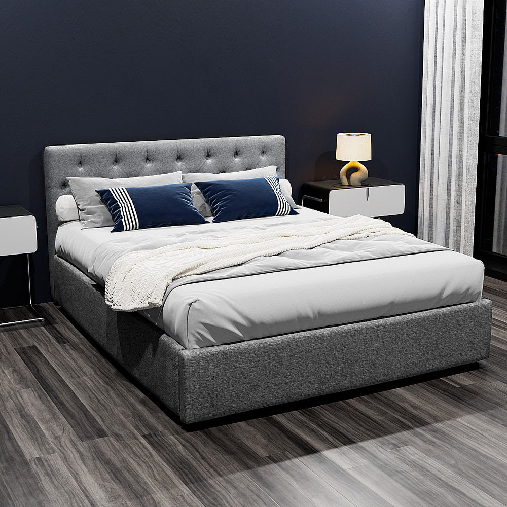 Dorilla Gas Lift Storage Queen Bed Frame with Hydraulic System - Grey | Modern Platform Bed with Underbed Storage for Small Spaces & Apartments