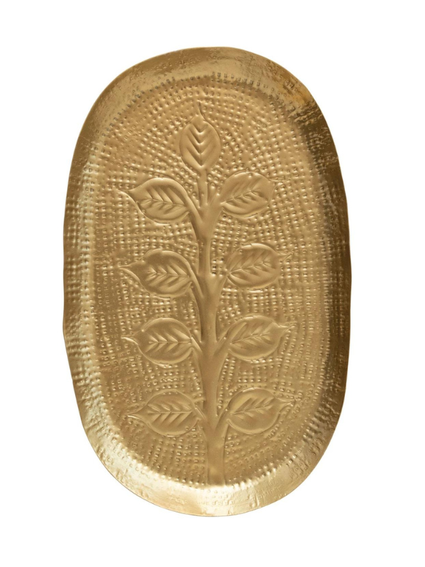 Vintage Gold Metal Tray with Embossed Design - Elegant Decorative Serving Tray for Home Decor, Dining Table Centerpiece, Wedding Gift & Party Serving