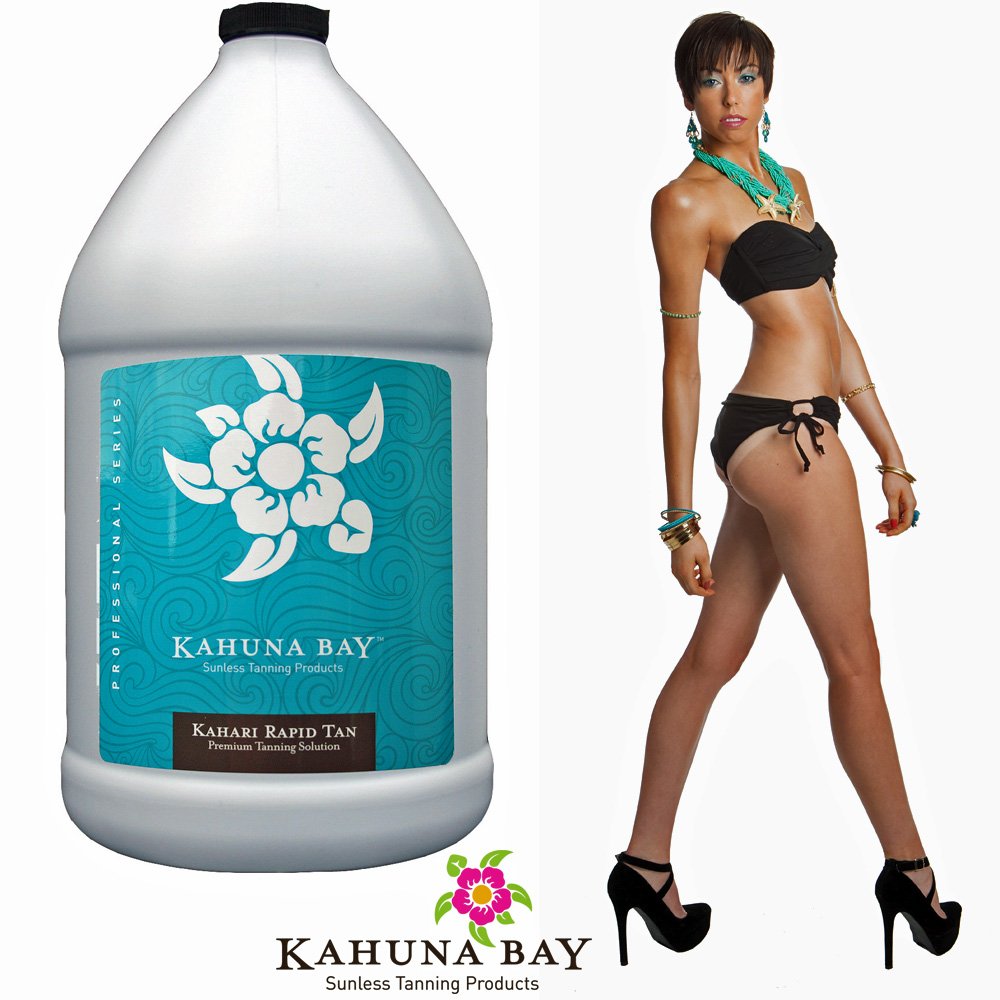 Kahuna Bay Kahari Rapid Tan Fast Development Professional Sunless Spray Tanning Solution 128 oz - Dark Bronzing Lotion for Spray Tan Booth & At-Home Use