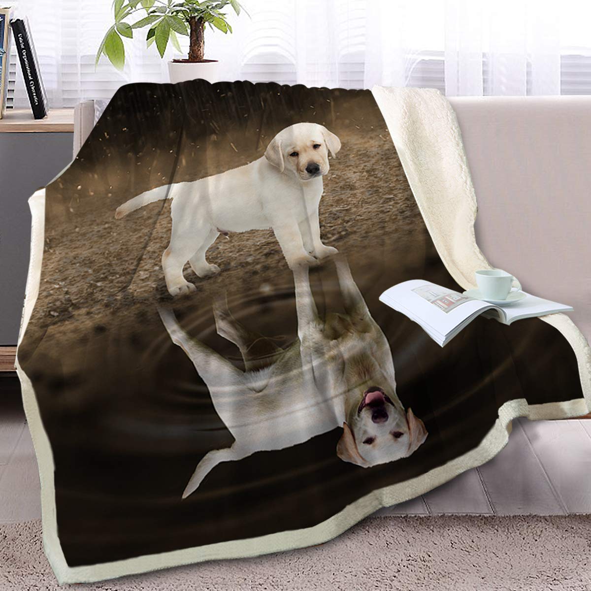 BlessLiving Reversible Fleece & Sherpa Blanket - Labrador Retriever Dog Print, 50x60 Inches - Cozy Throw for Couch, Bed, Sofa & Car - Perfect for Pet Lovers, Home Decor & Winter Warmth