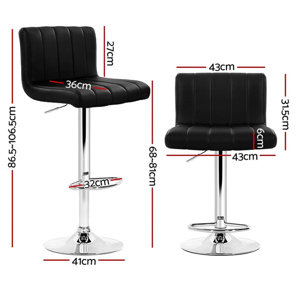 4 Pack Black Leather Bar Stools with Gas Lift - Adjustable Height for Kitchen Island, Dining Room & Home Bar - Modern & Comfortable Seating
