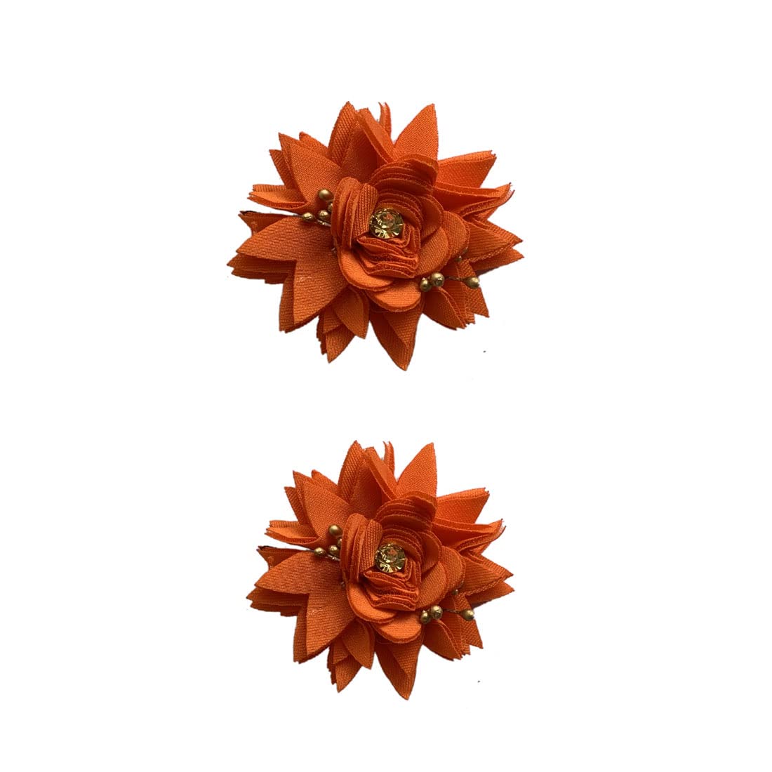 Arooman™ Bridal Orange Juda Pins for Women - Red Flower Hair Pins with Crystal Rhinestones - Wedding Hair Accessories Set of 2 pcs - Perfect for Bridal, Prom, and Special Occasions