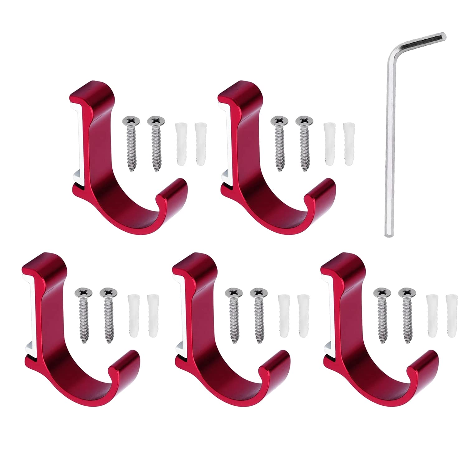Wall Mounted Hook - Aluminum Alloy Coat Hooks 5Pcs for Bathroom, Robe & Keys
