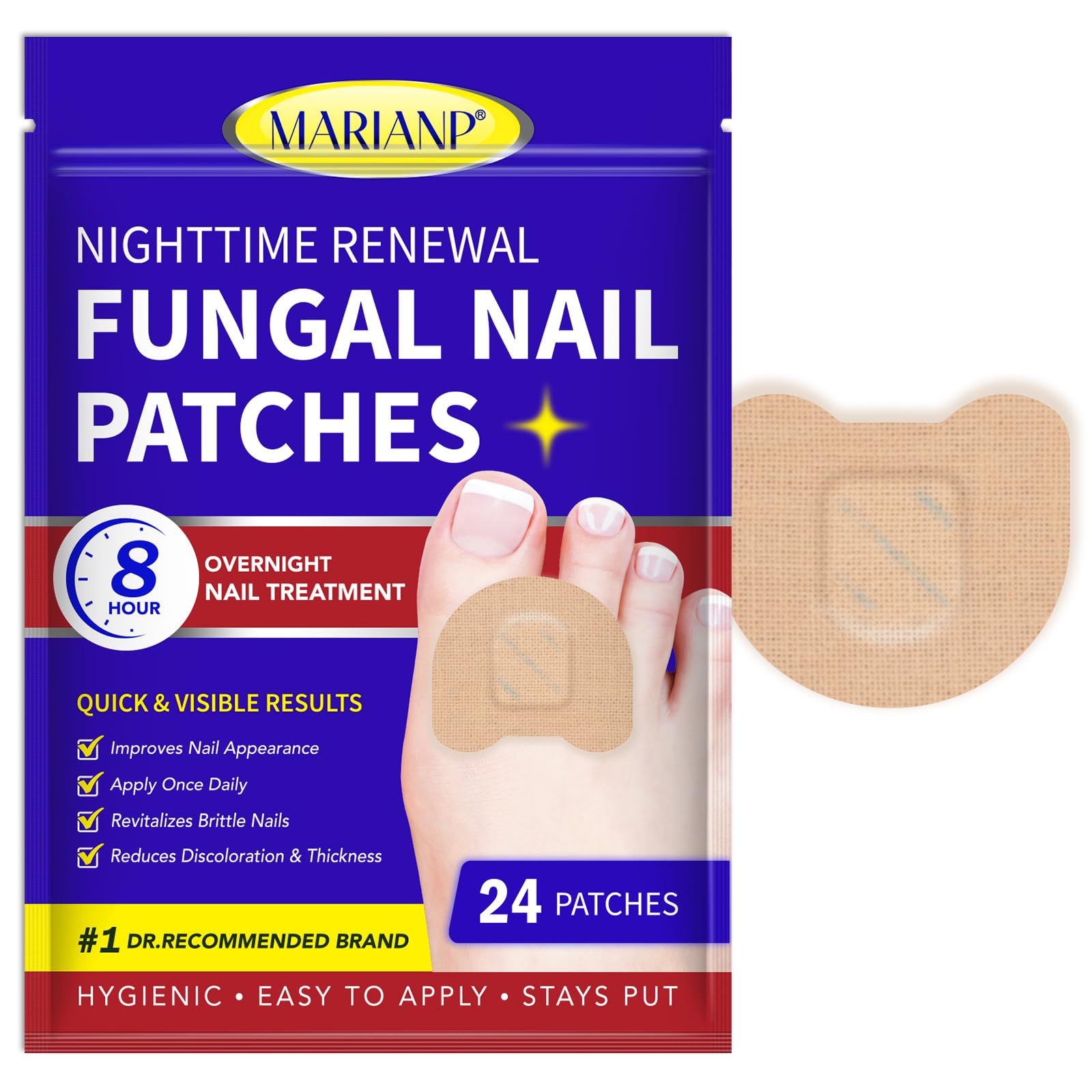 Extra Strength Fungal Nail Treatment Patches with Undecylenic Acid - Repair Discolored & Thickened Toenails | Hypoallergenic & Waterproof | 24 Count | Ideal for Athletes, Swimmers & Active Lifestyles