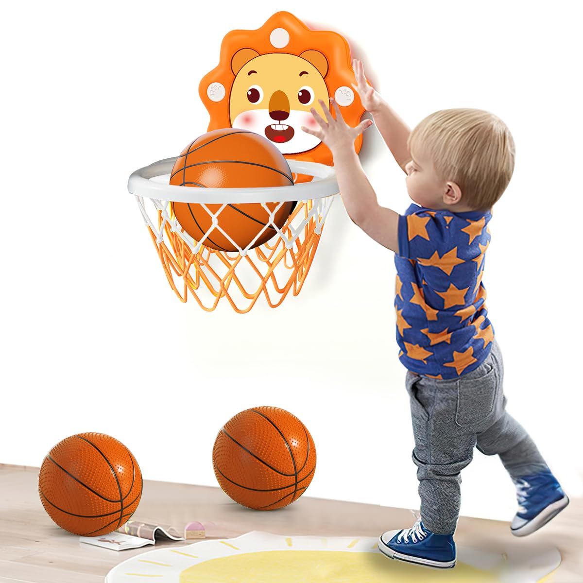 Adjustable Height Mini Basketball Hoop for Toddlers - Portable Indoor Basketball Set with Scoreboard & Ring Toss - Perfect Christmas Birthday Gift Toy for 1 2 3 4 5 Year Old Boys & Girls - Fun Playtime in Bedroom, Playroom or Bath Time