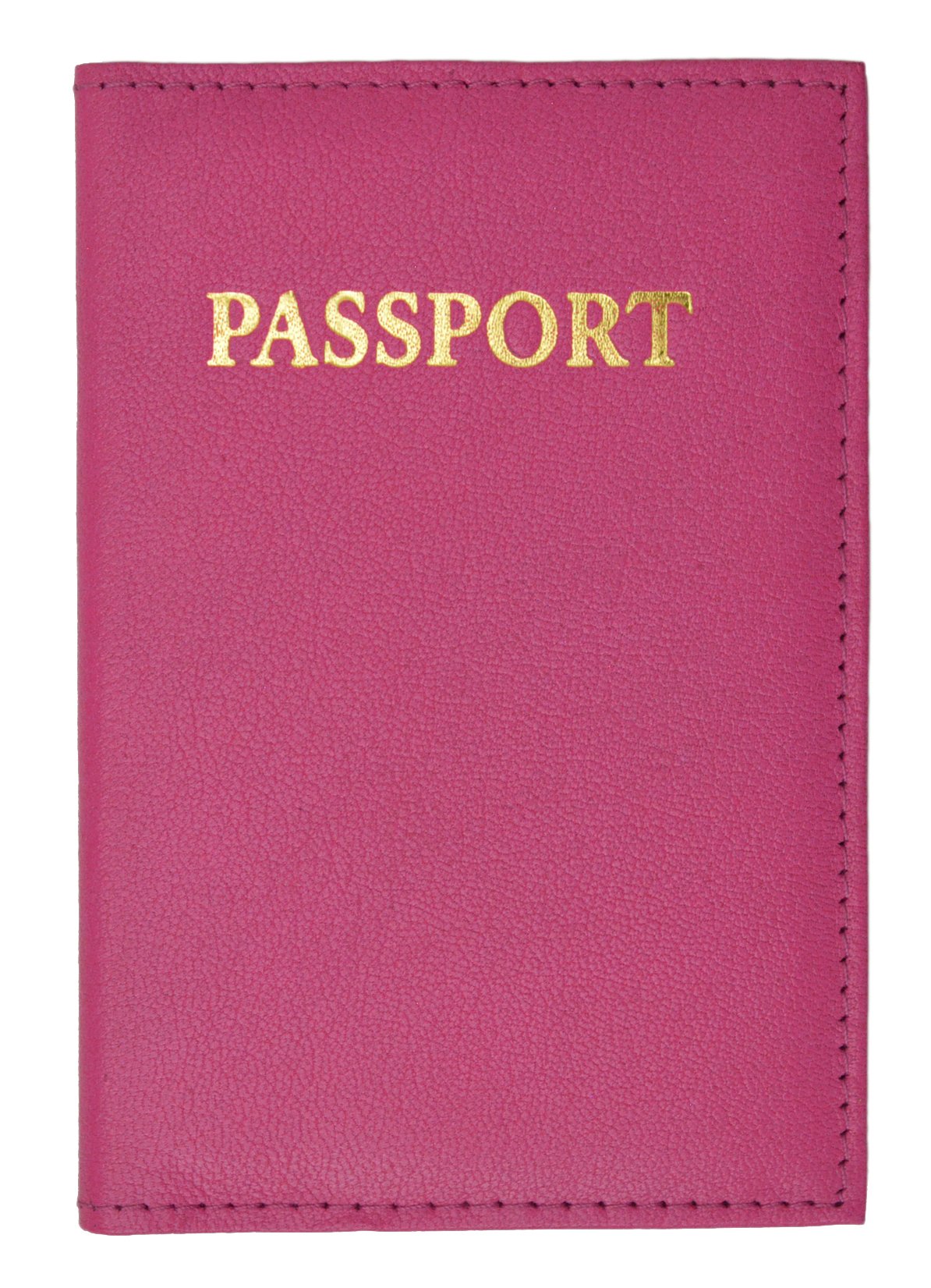 Genuine Leather Passport Holder with Gold Logo - Travel Document Cover for Women & Men, RFID Blocking, Pink - Perfect for Airports, Business Trips, and Vacation Travel Accessories