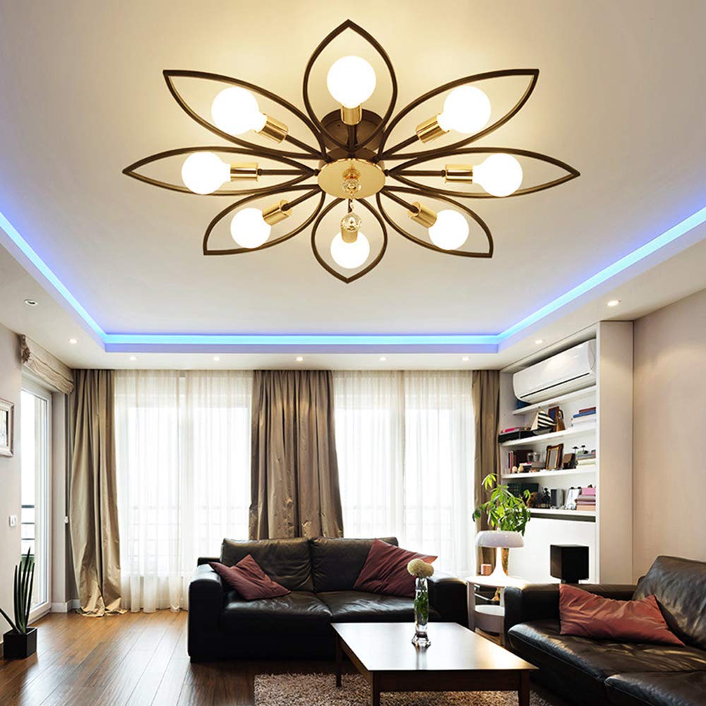 Modern 8-Light Semi Flush Mount Ceiling Lamp - Black Metal LED Fixture for Living Room, Dining Room, Bedroom & Restaurant | Energy-Efficient Ambient Lighting for Home & Commercial Spaces