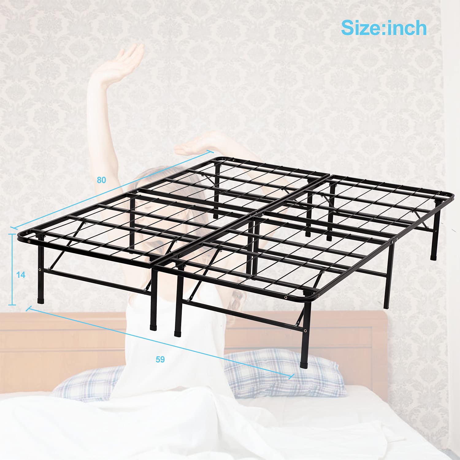 Queen Size Bed Frame - Heavy Duty Steel Platform with Non-Slip Design & Noise-Free Construction | No Box Spring Needed | Durable Mattress Foundation with Underbed Storage | Perfect for Master Bedrooms, Guest Rooms & Small Spaces