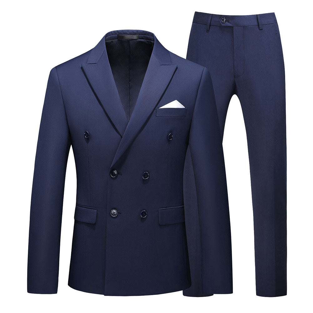 2 Piece Double Breasted Navy Blue Suit for Men - Formal Business Attire, Wedding & Office Wear