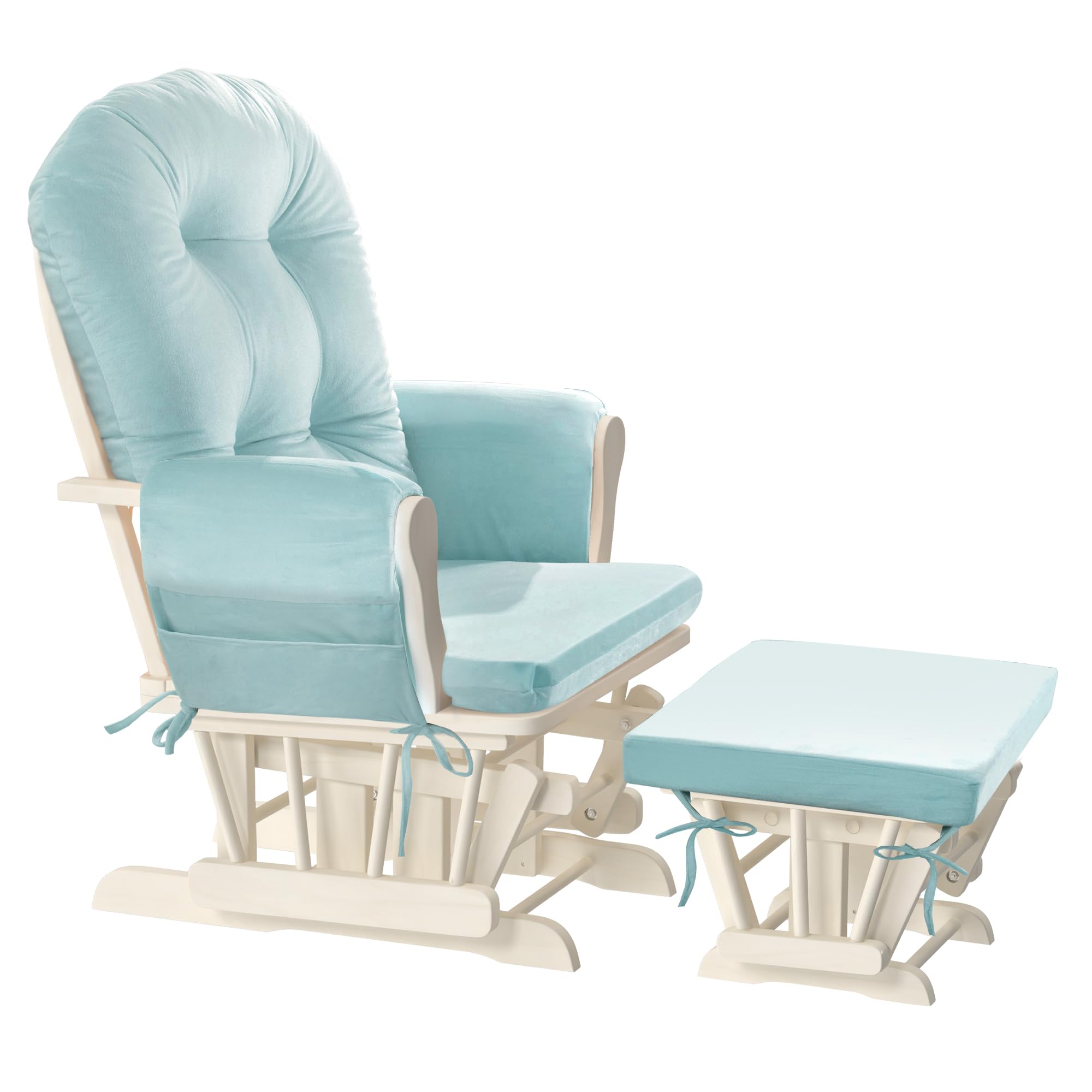 HOMBYS 5-Piece Glider Rocker Replacement Cushions Set - Velvet Fabric with Foam & Microfiber Filling, Non-Slip & Washable, Thickened Support for Rocking Chairs - Includes Storage Side Pocket - Blue | Perfect for Nursery, Living Room & Relaxation
