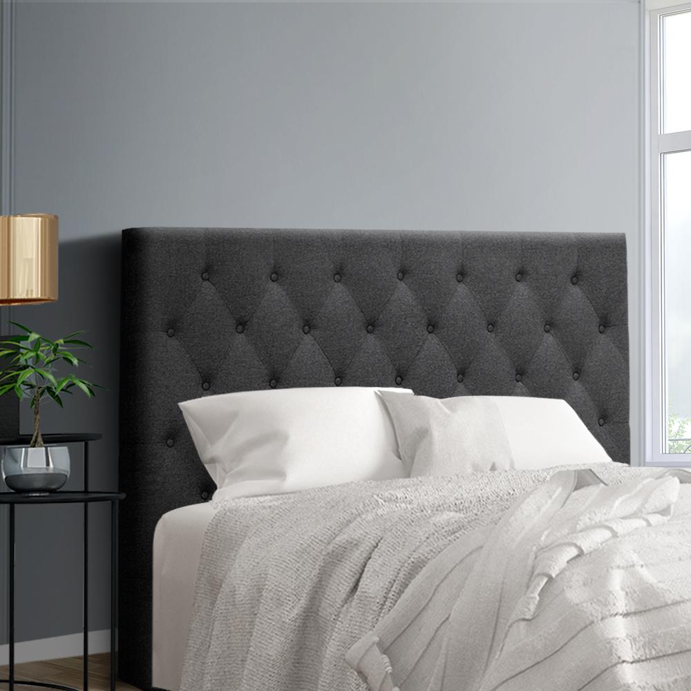 Double Size Cappi Bed Headboard - Charcoal Upholstered Fabric Headboard for Bedroom, Living Room & Guest Room