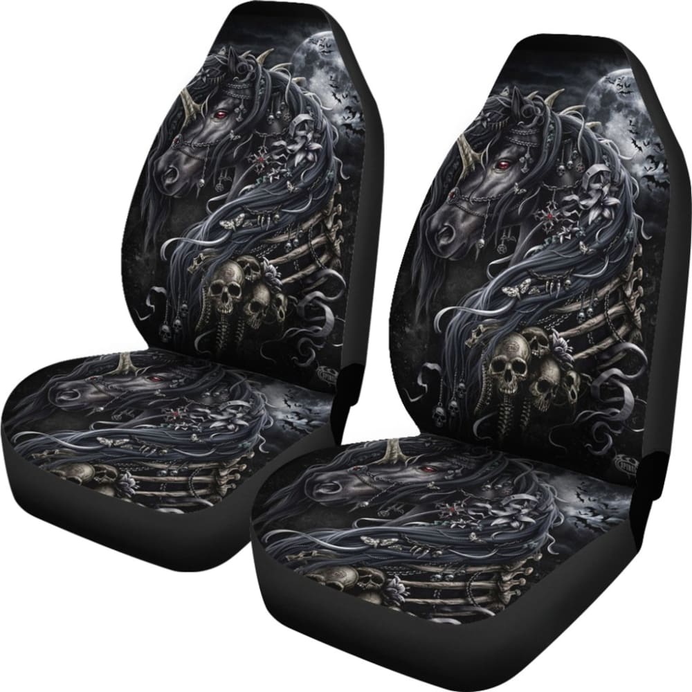 2 Pcs Sugar Skull Horse Car Seat Covers - Unique Mexican Style Design for Cars, Trucks & SUVs - Perfect for Day of the Dead Decor & Automotive Accessories