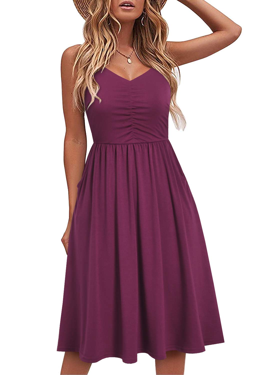 YATHON Women's Sleeveless Cotton A-Line Sundress with Pockets | Casual Spaghetti Strap Summer Beach Dress | Perfect for Vacations, Picnics & Outdoor Parties