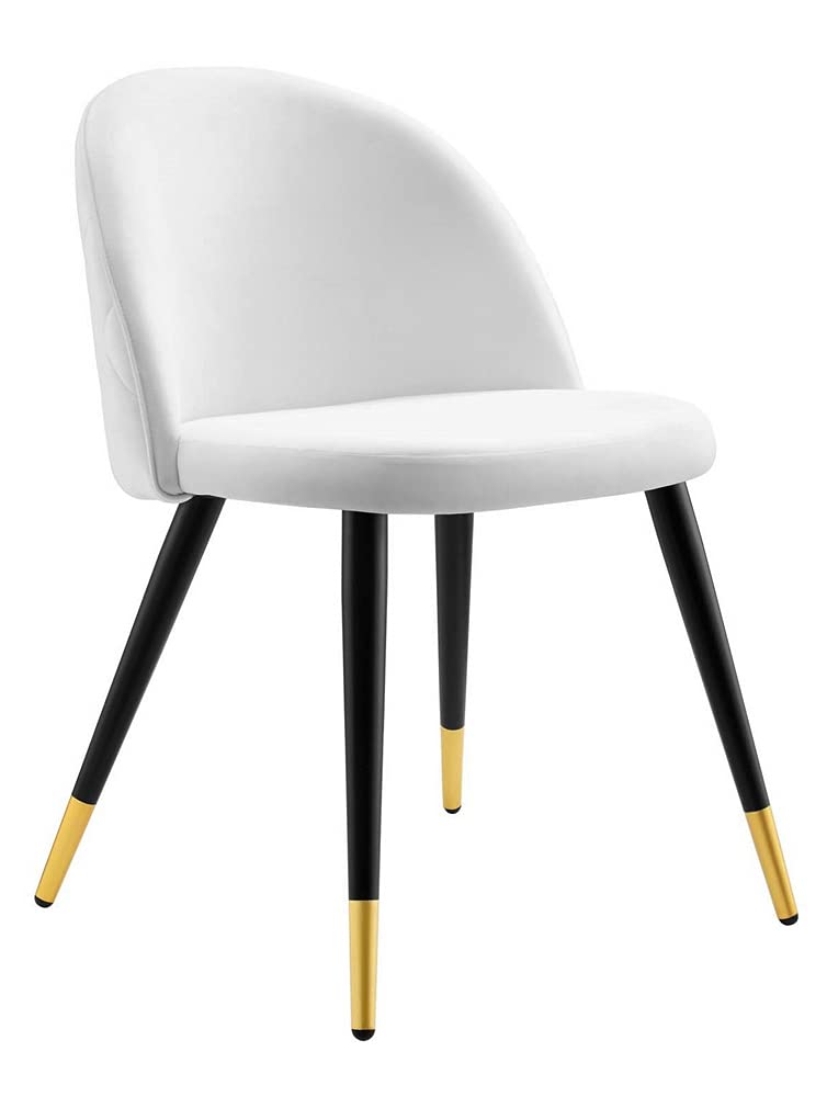 Modway Cordial Performance Velvet Dining Chairs - Set of 2 White Upholstered Accent Chairs for Kitchen, Dining Room & Home Decor