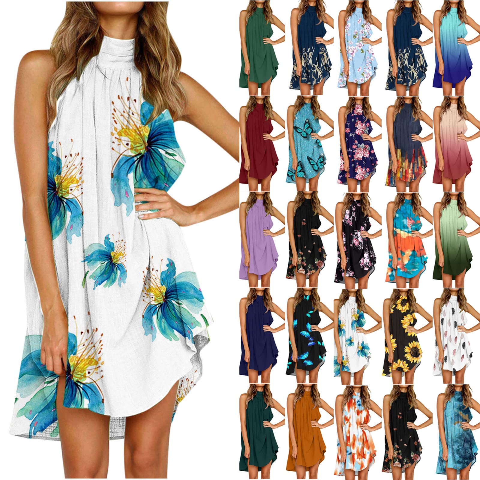 2024 Women's Summer Dresses - High Neck Sleeveless Floral Sundresses | Elegant Casual & Cocktail Party Wear | Beach Vacation, Garden Wedding, Date Night Outfits